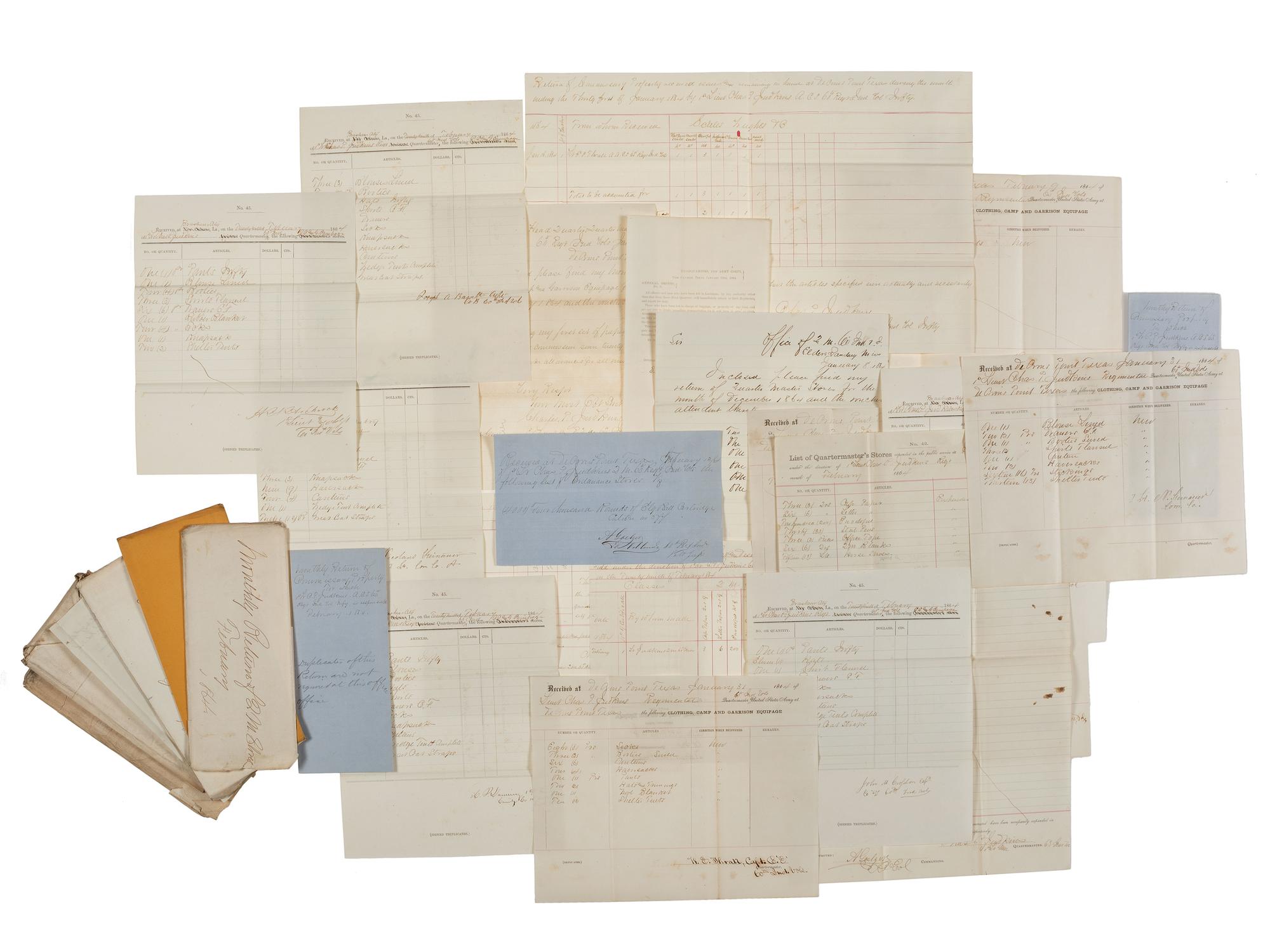 [CIVIL WAR]. Large collection of forms and other documents associated with the 60th Indiana Volunteers.