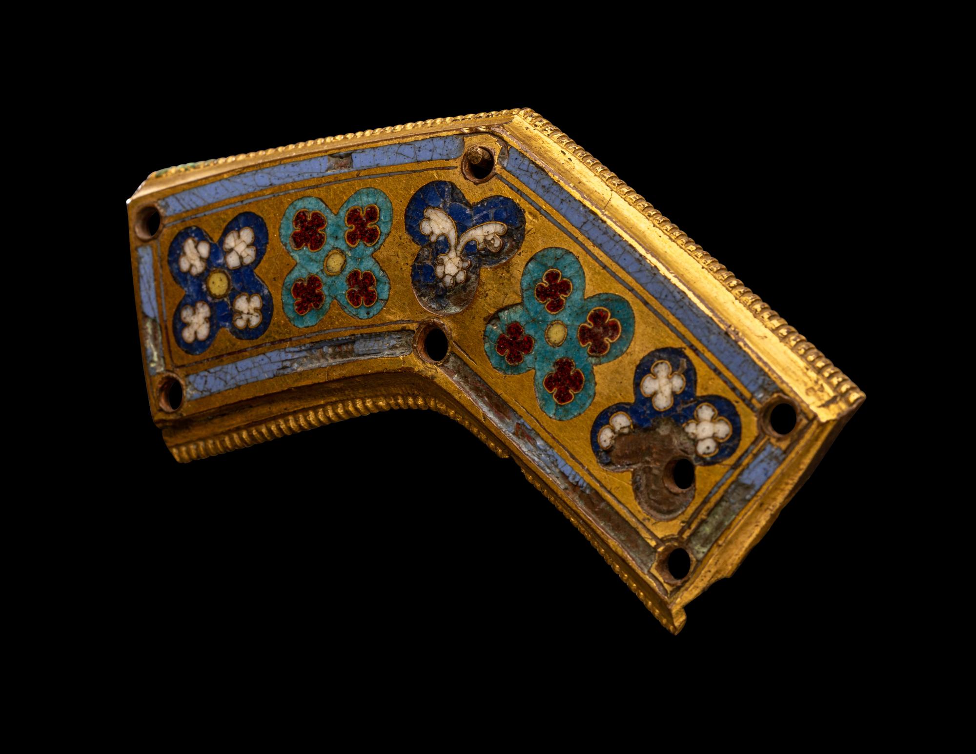 A Rhenish Champlevé and Gilt Copper Angular Framing Plaque
