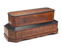 A Swiss Inlaid Mahogany Three-Cylinder Music Box
