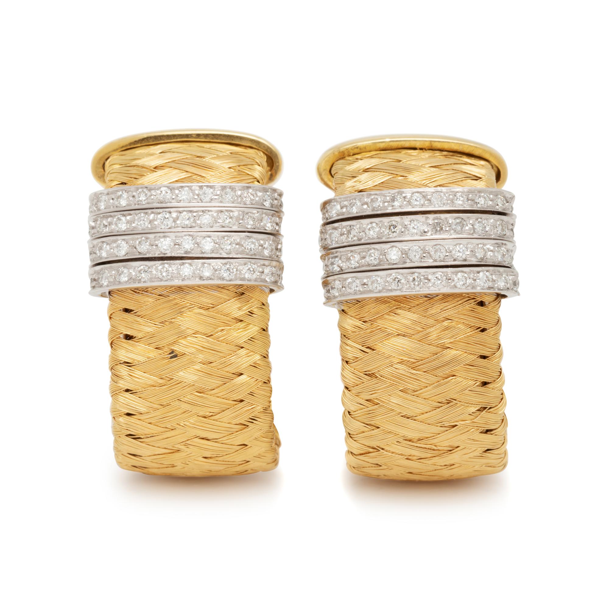 ROBERTO COIN, BICOLOR GOLD AND DIAMOND 'PRIMAVERA' EARCLIPS