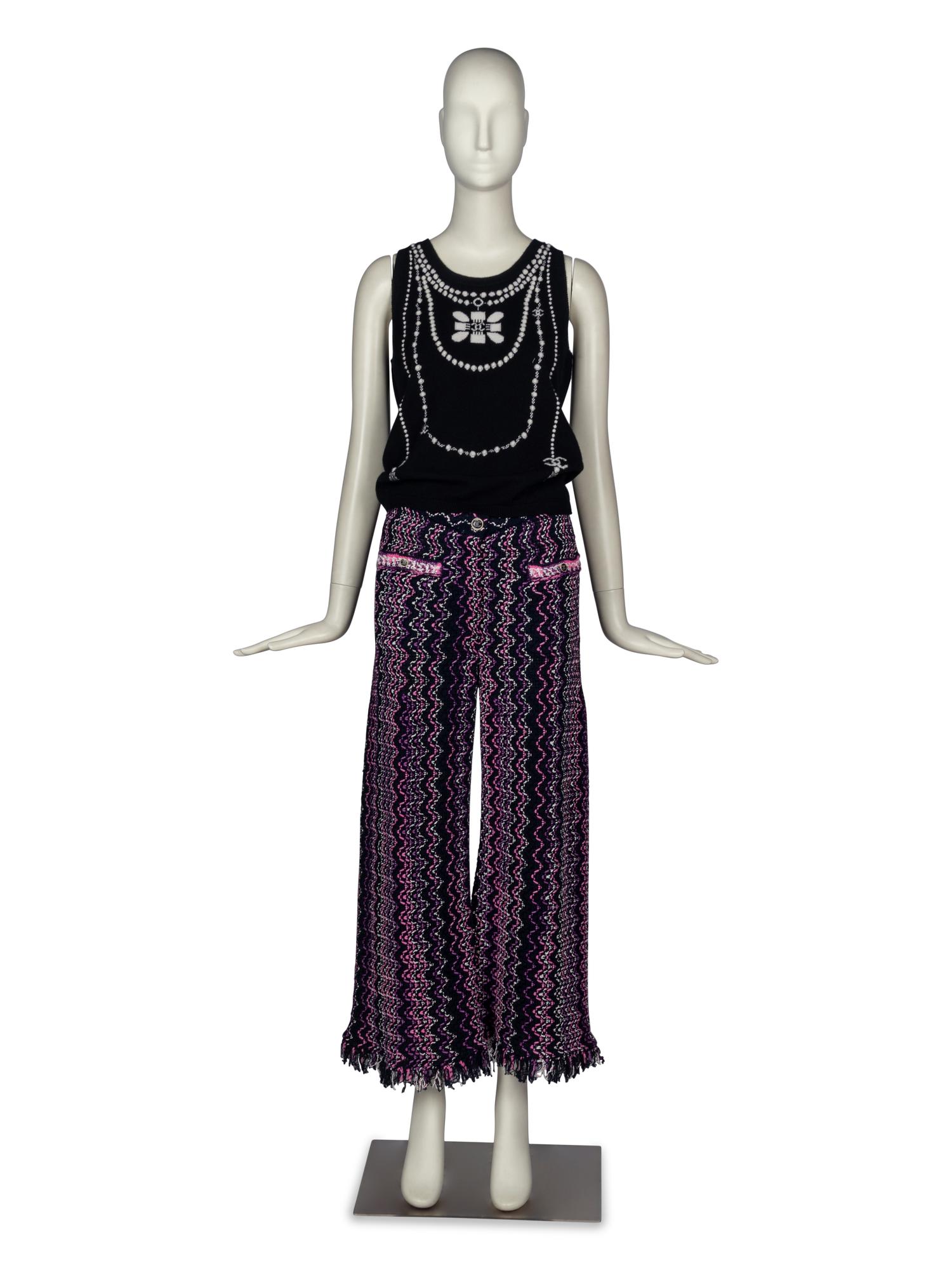 Chanel Sleeveless Top & Fringed Knit Pants