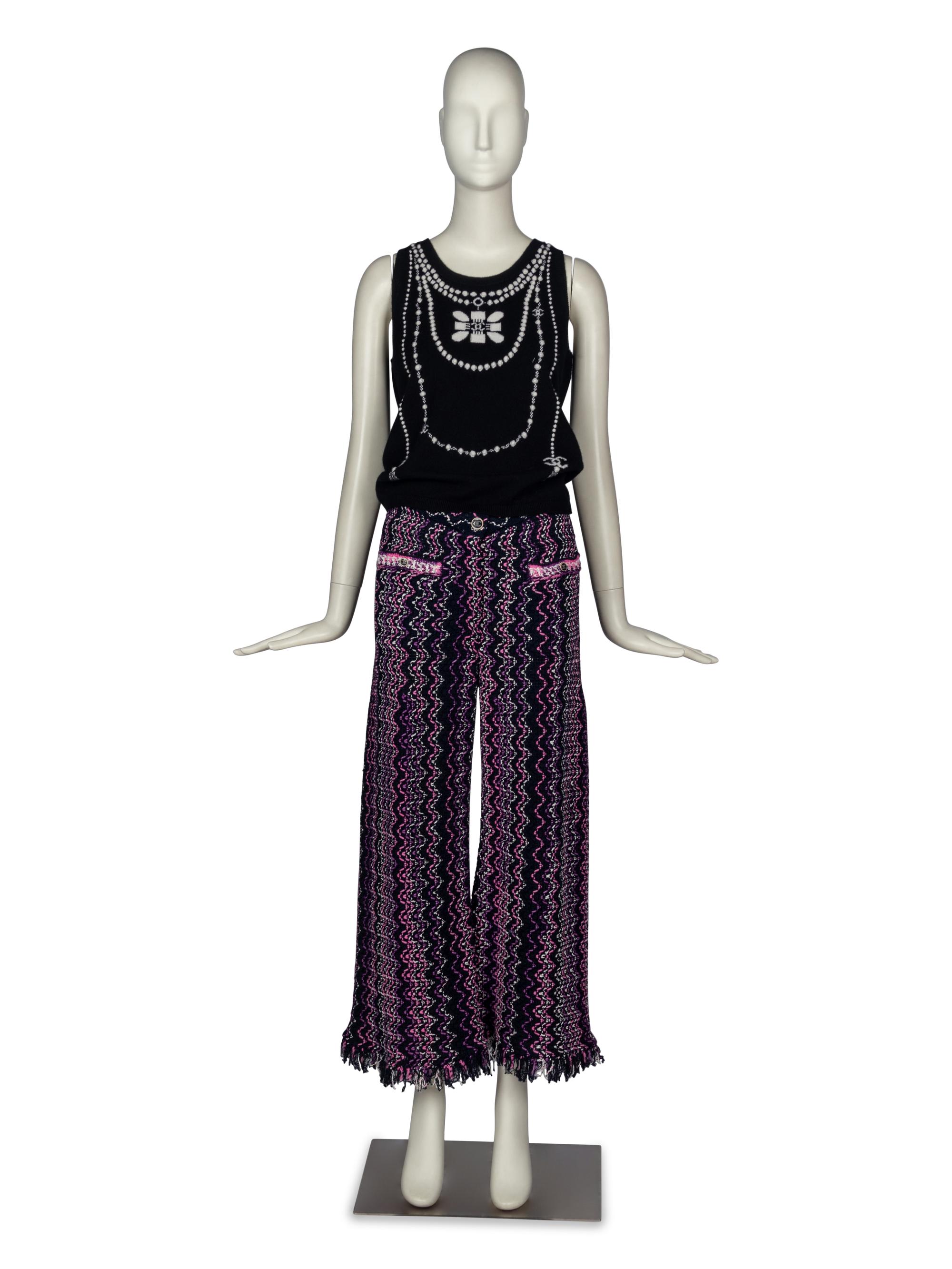 Chanel Sleeveless Top & Fringed Knit Pants