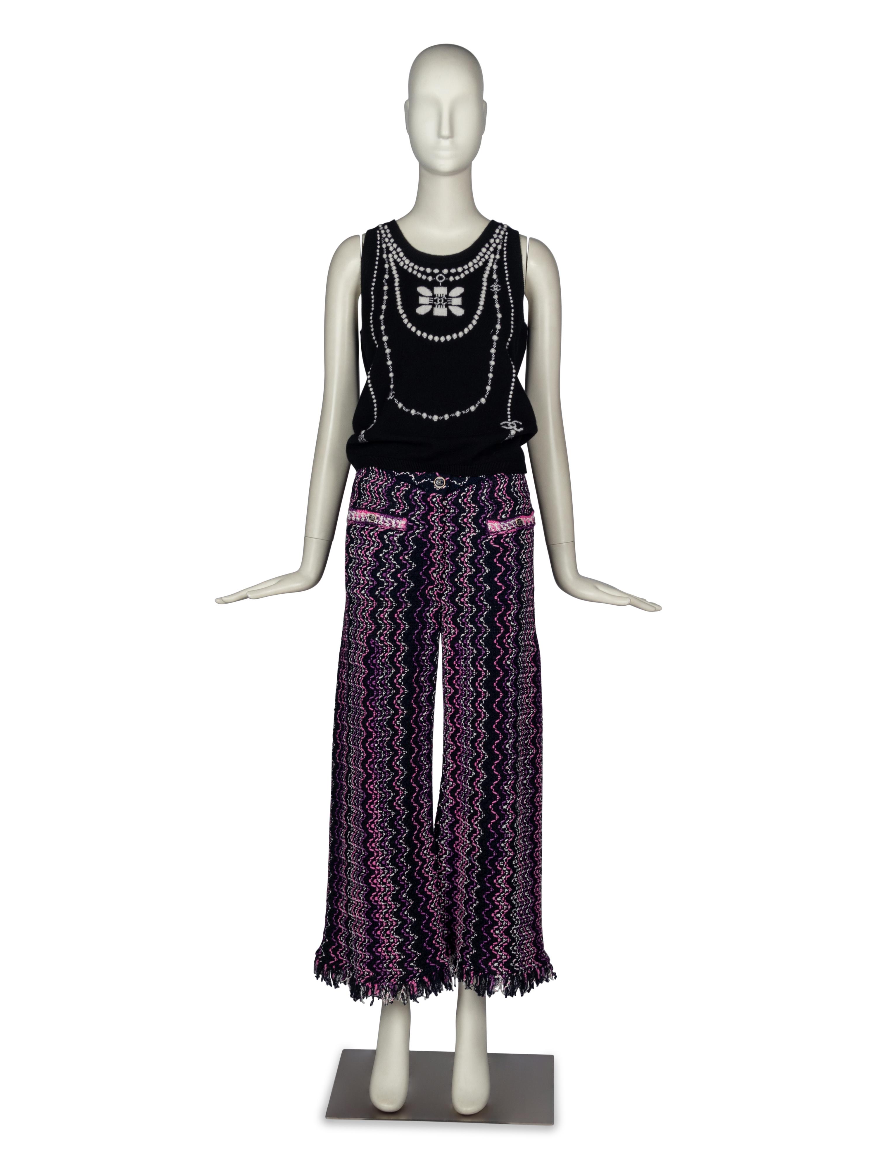 Chanel Sleeveless Top & Fringed Knit Pants