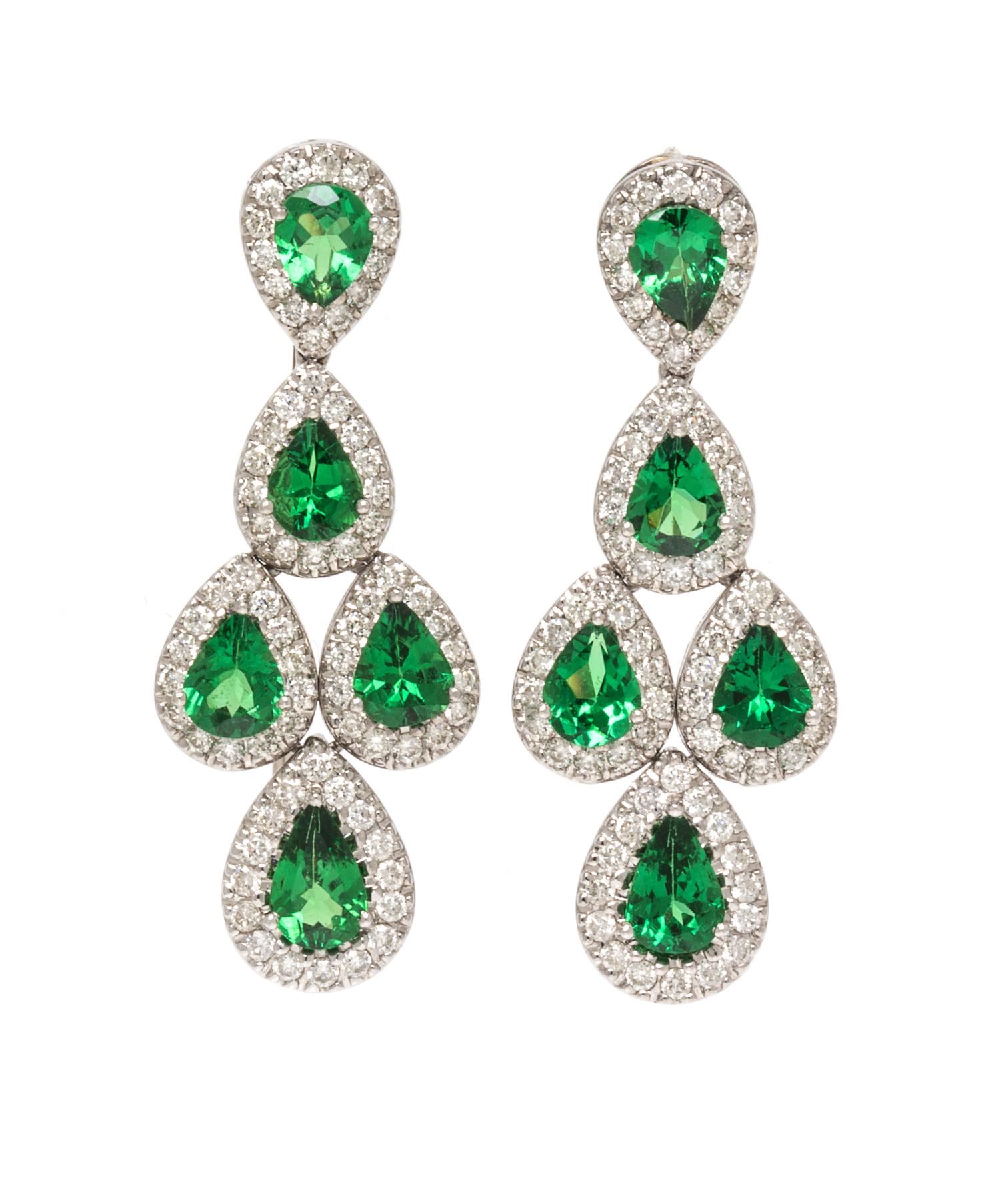 A Pair of 18 Karat White Gold, Tsavorite and Diamond Earrings, 4.40 dwts.