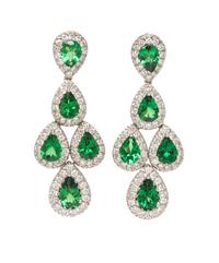 A Pair of 18 Karat White Gold, Tsavorite and Diamond Earrings, 4.40 dwts.