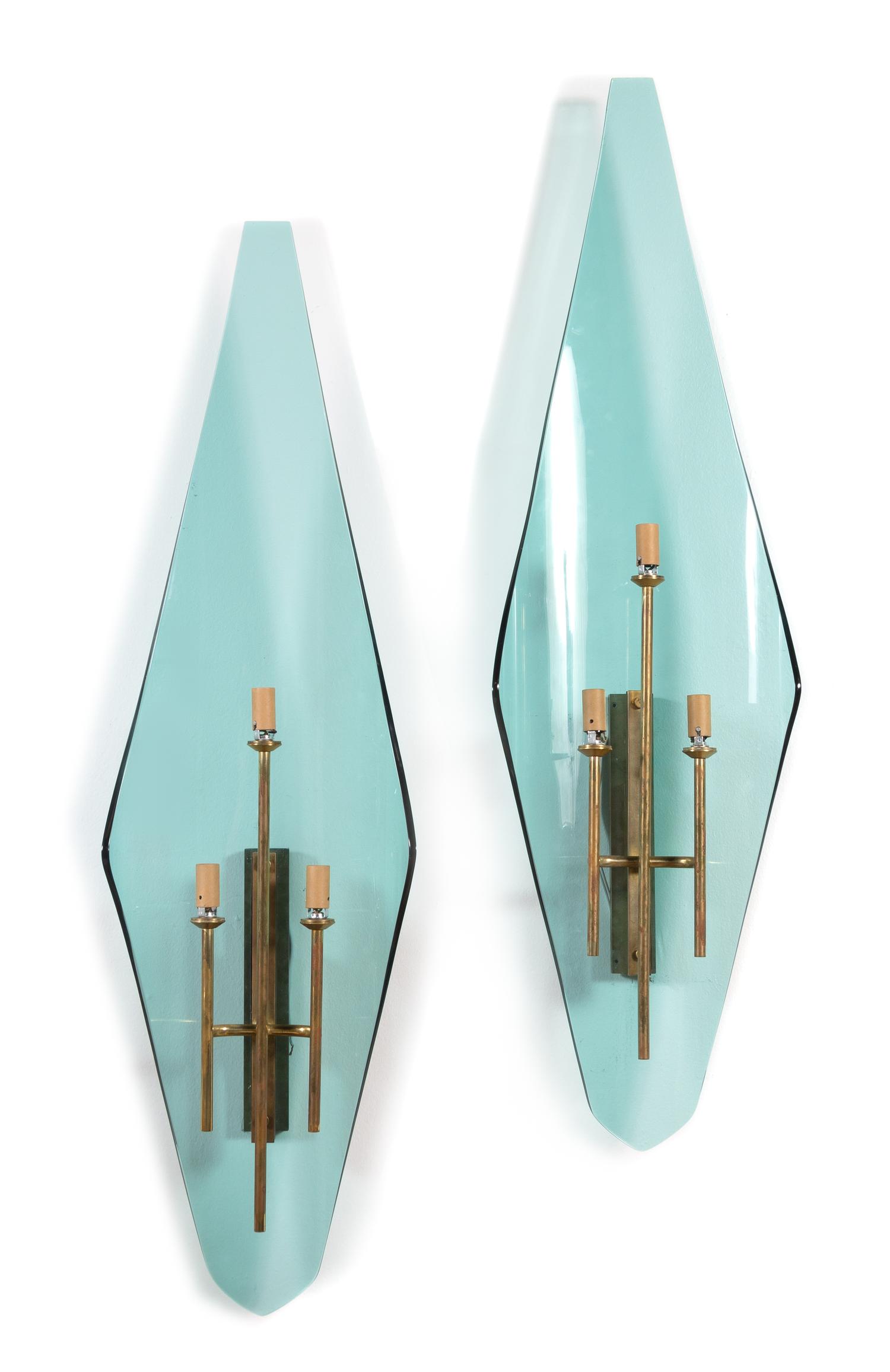 Fontana Arte, Italy, c.1955, a pair of three-light sconces