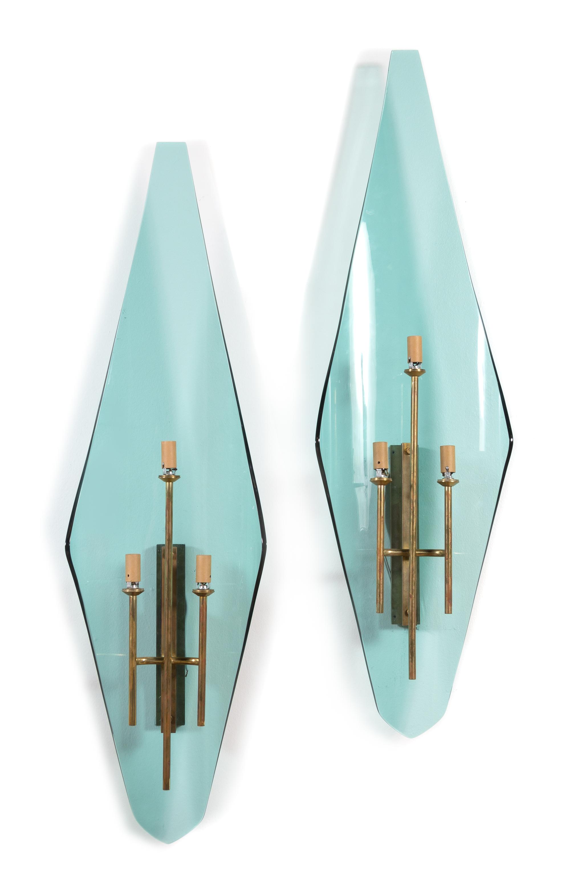 Fontana Arte, Italy, c.1955, a pair of three-light sconces