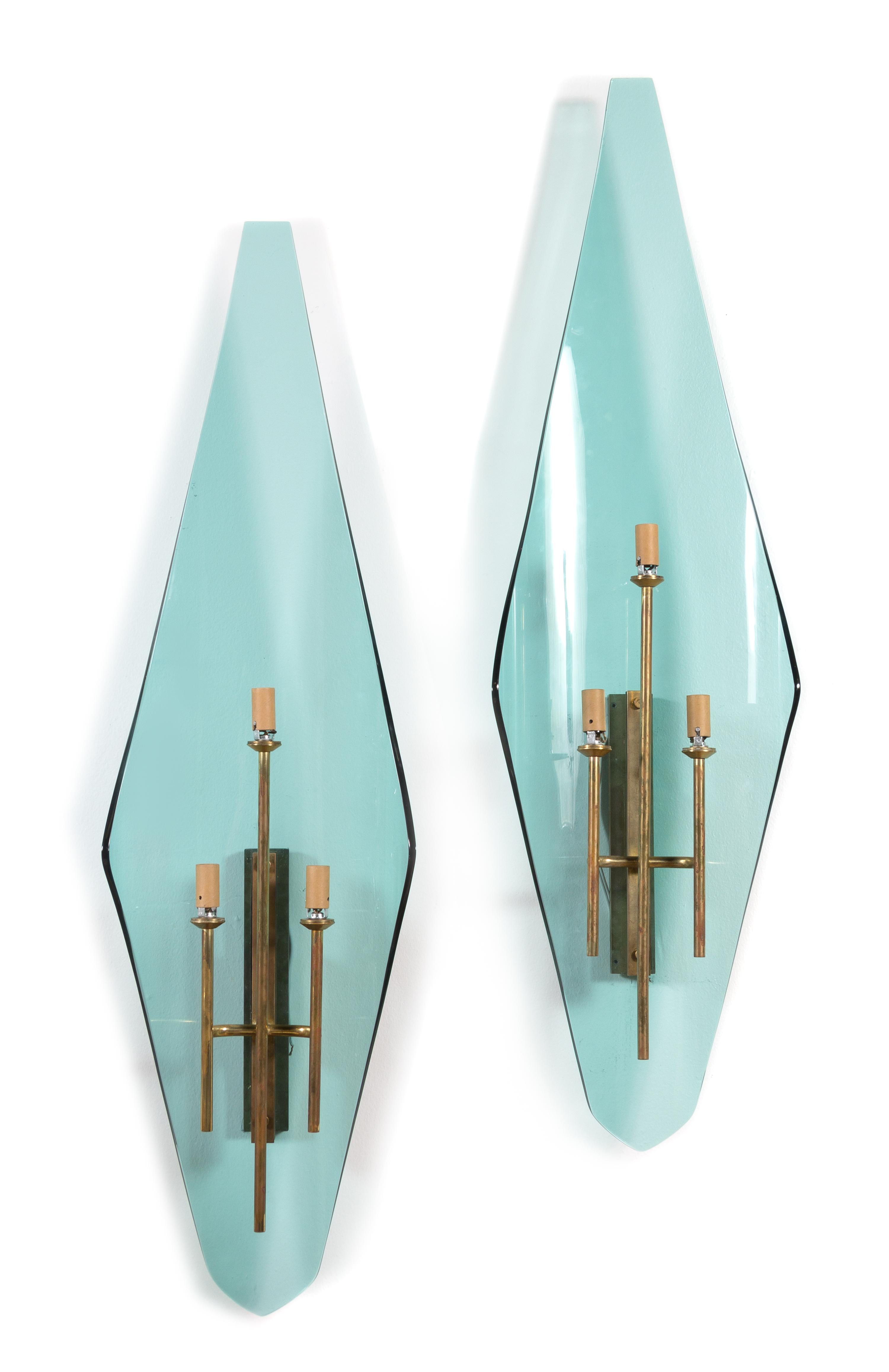 Fontana Arte, Italy, c.1955, a pair of three-light sconces
