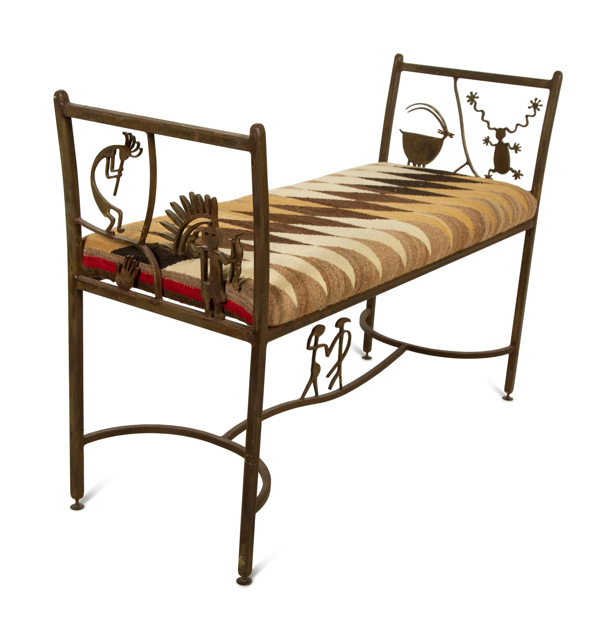 A Welded Steel Navajo Motif Bench