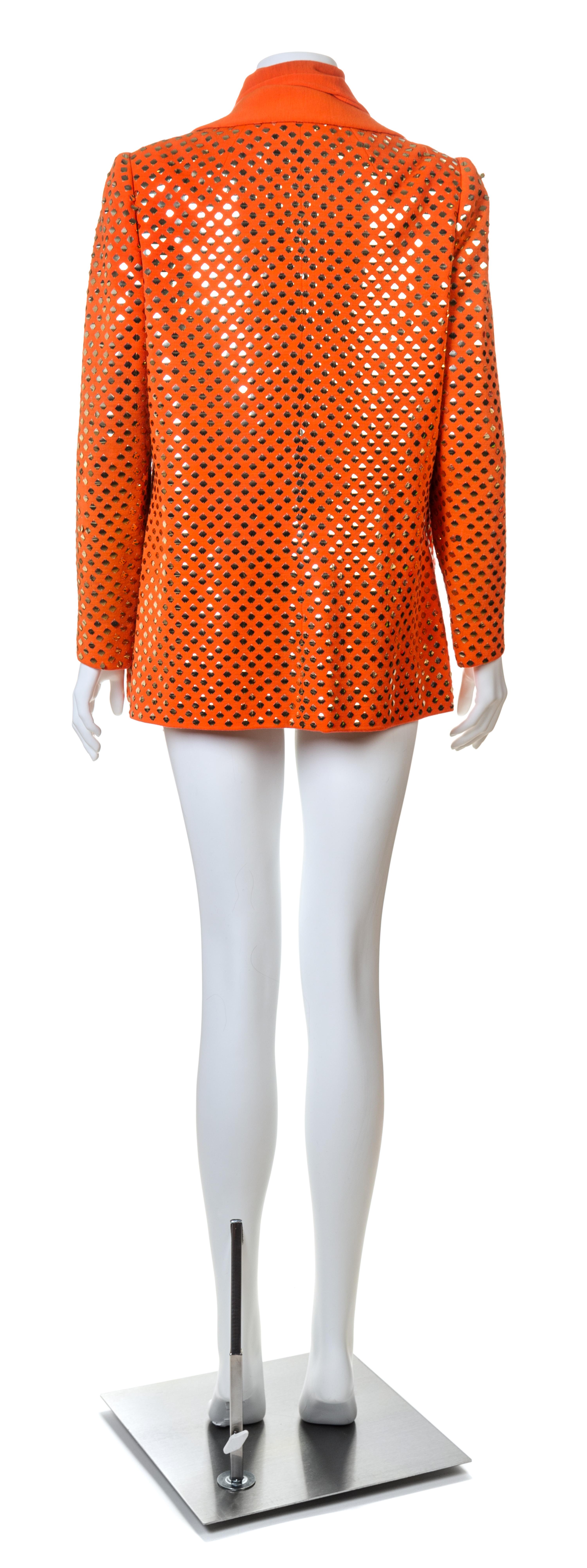 A Norell 1960s Orange Wool Jacket, No size; Belt: 6.5" x 75".