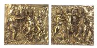 A Set of Four Continental Gilt Bronze Relief Plaques, Height 12 1/2 x width 13 1/4 inches.