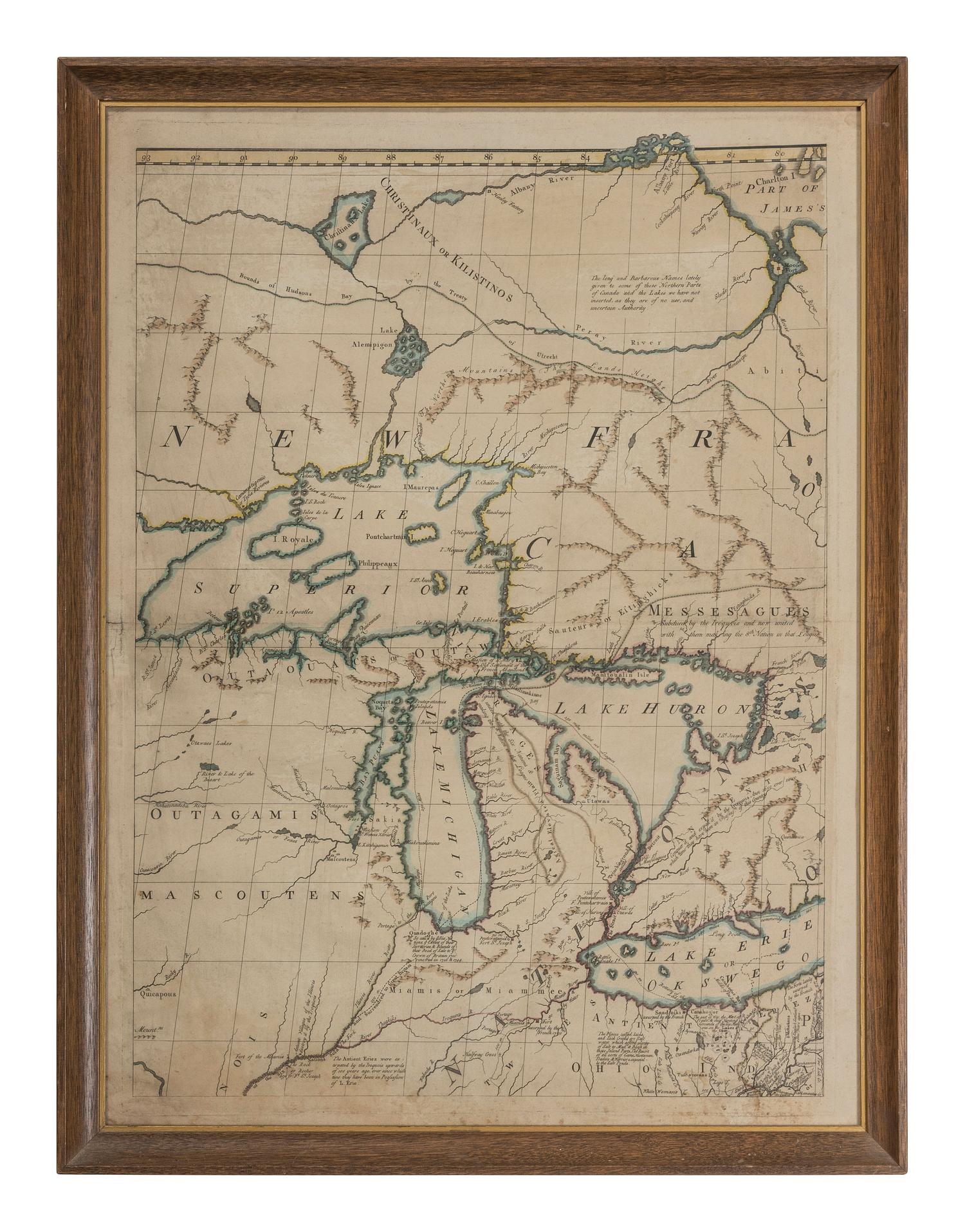 MITCHELL, John (1711-1768). [Sheet 2 from:] A Map of the British and French Dominions in North America with the Roads, Distances, Limits and Extent of the Settlements. London, ca 1755-1757?]