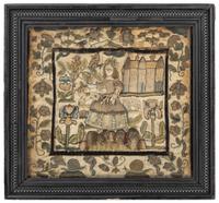 An English Silkwork Embroidered Shepherdess Picture
