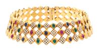 An 18 Karat Yellow Gold, Diamond, Ruby, Emerald and Sapphire Collar Necklace, Italian, 172.90 dwts.