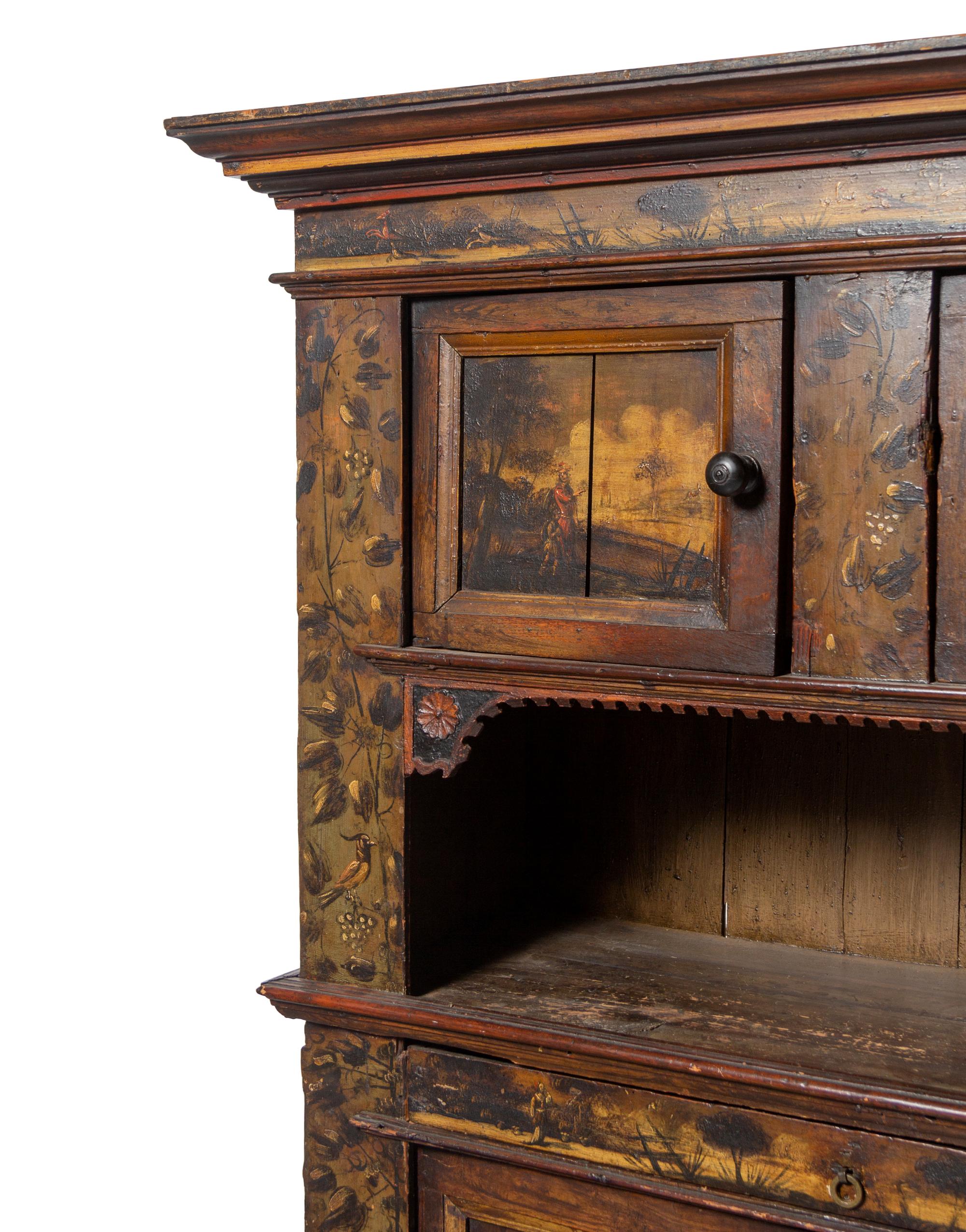 A Dutch Painted Pine and Oak Cupboard