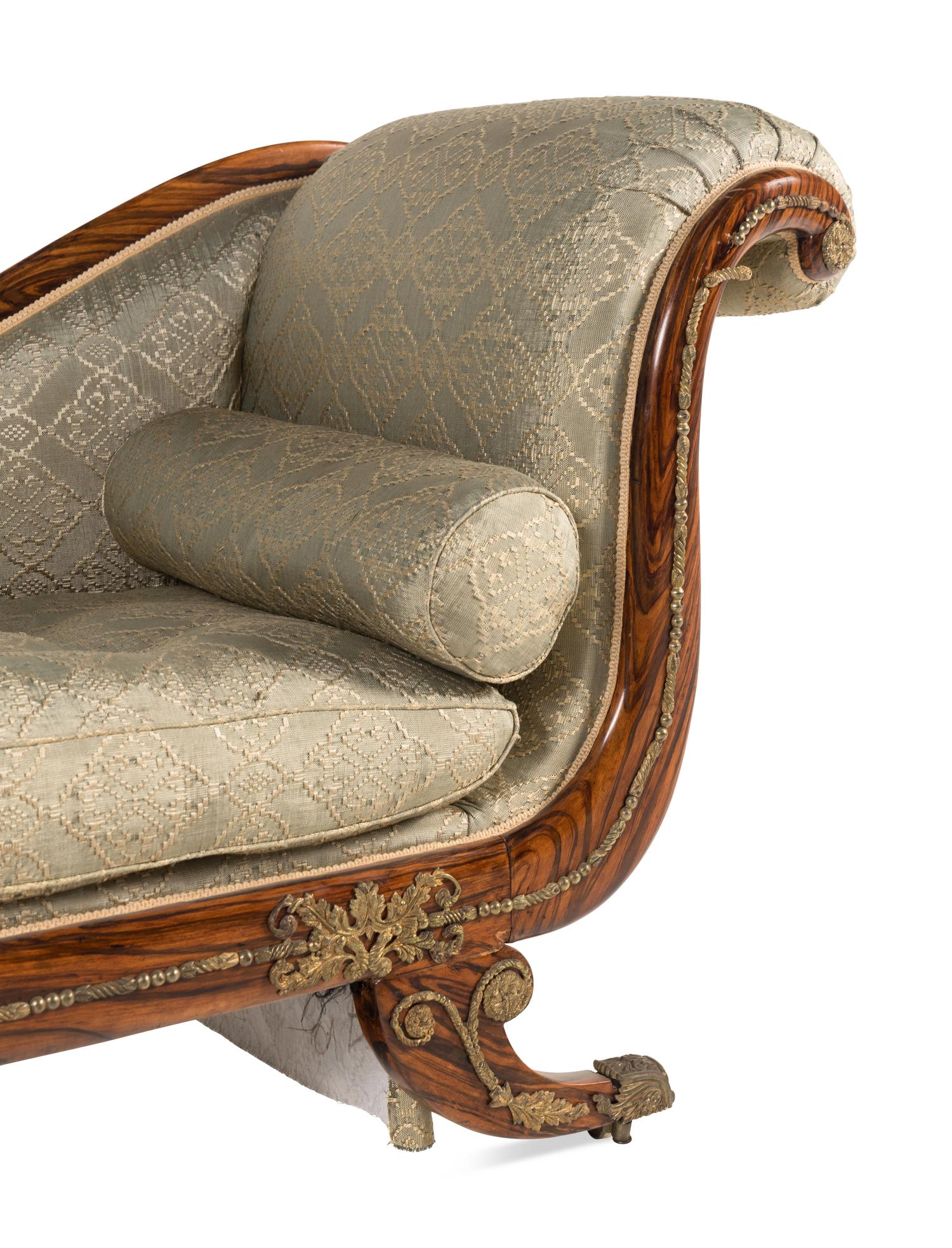 A Regency Brass Mounted and Grain-Painted Chaise Longue