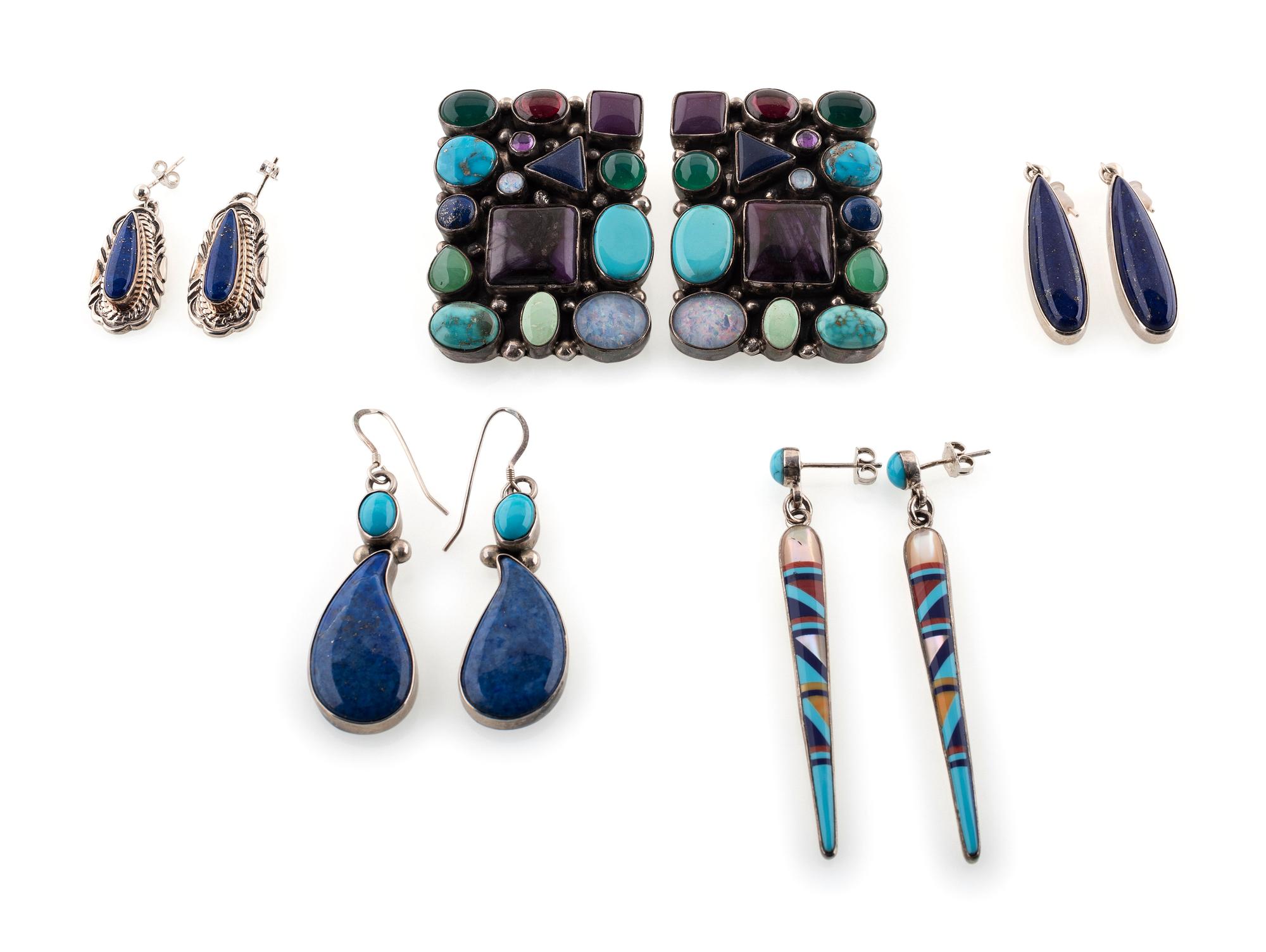 Navajo and Southwestern-style Silver Earrings in Shades of Blue