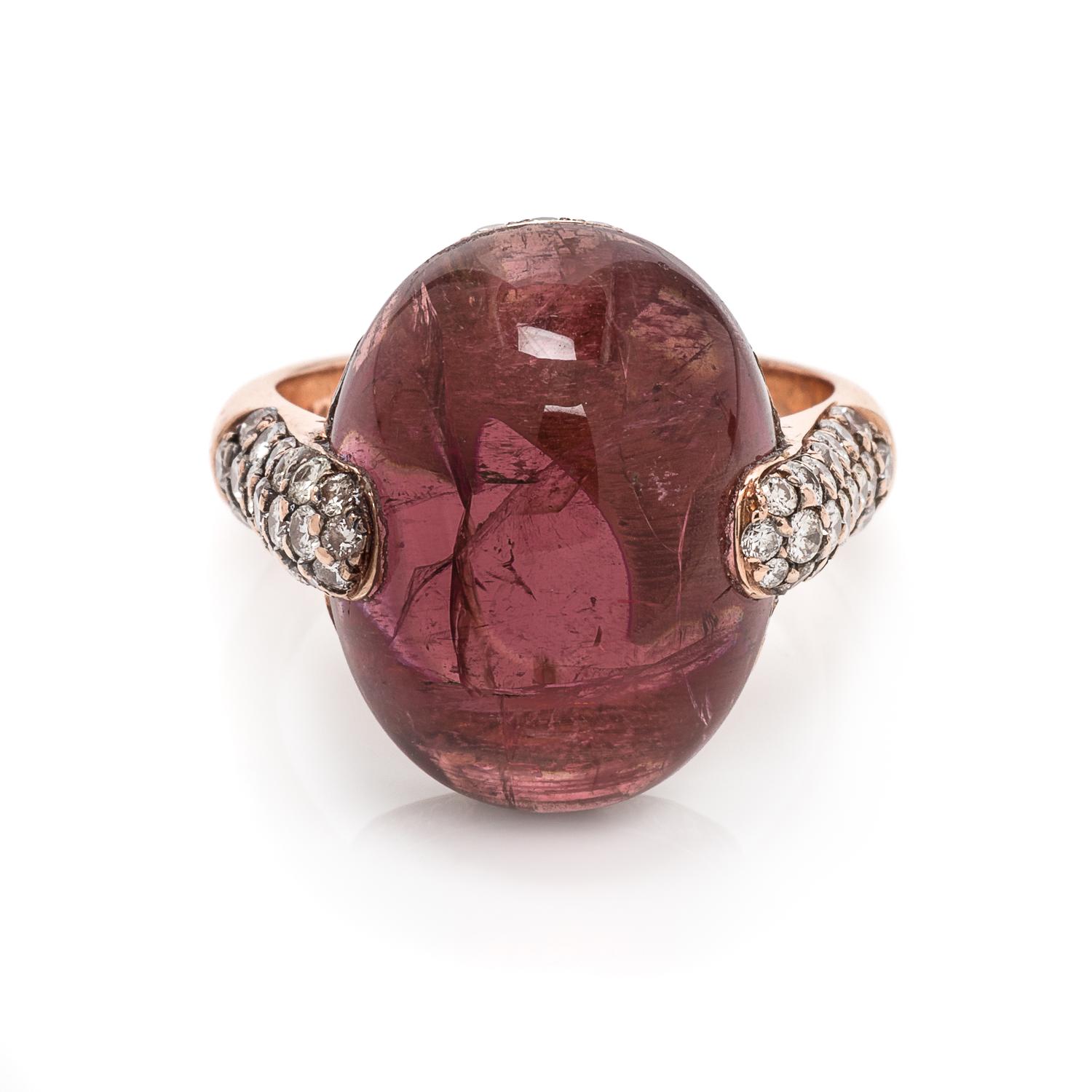 A 14 Karat Rose Gold, Tourmaline and Diamond Ring,