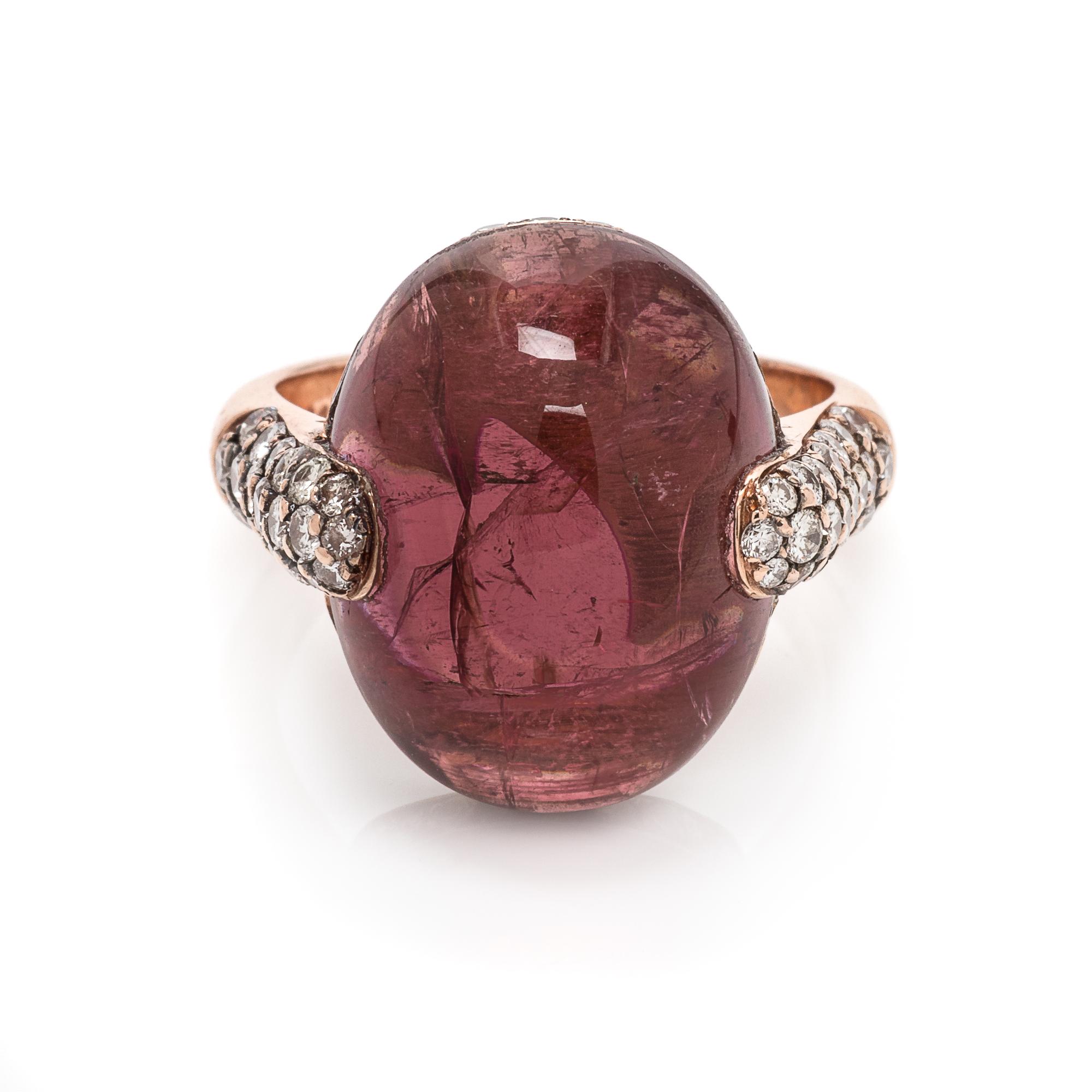 A 14 Karat Rose Gold, Tourmaline and Diamond Ring,