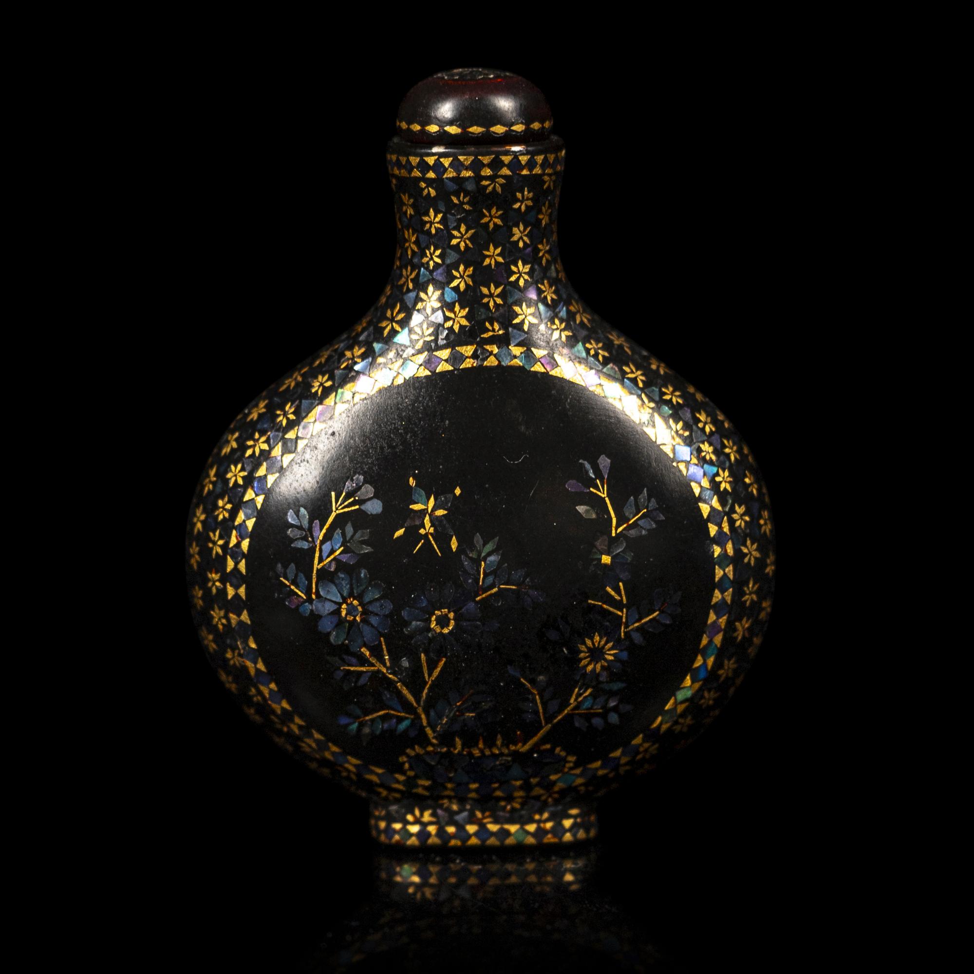 Two Chinese Laque Burgaute Snuff Bottles