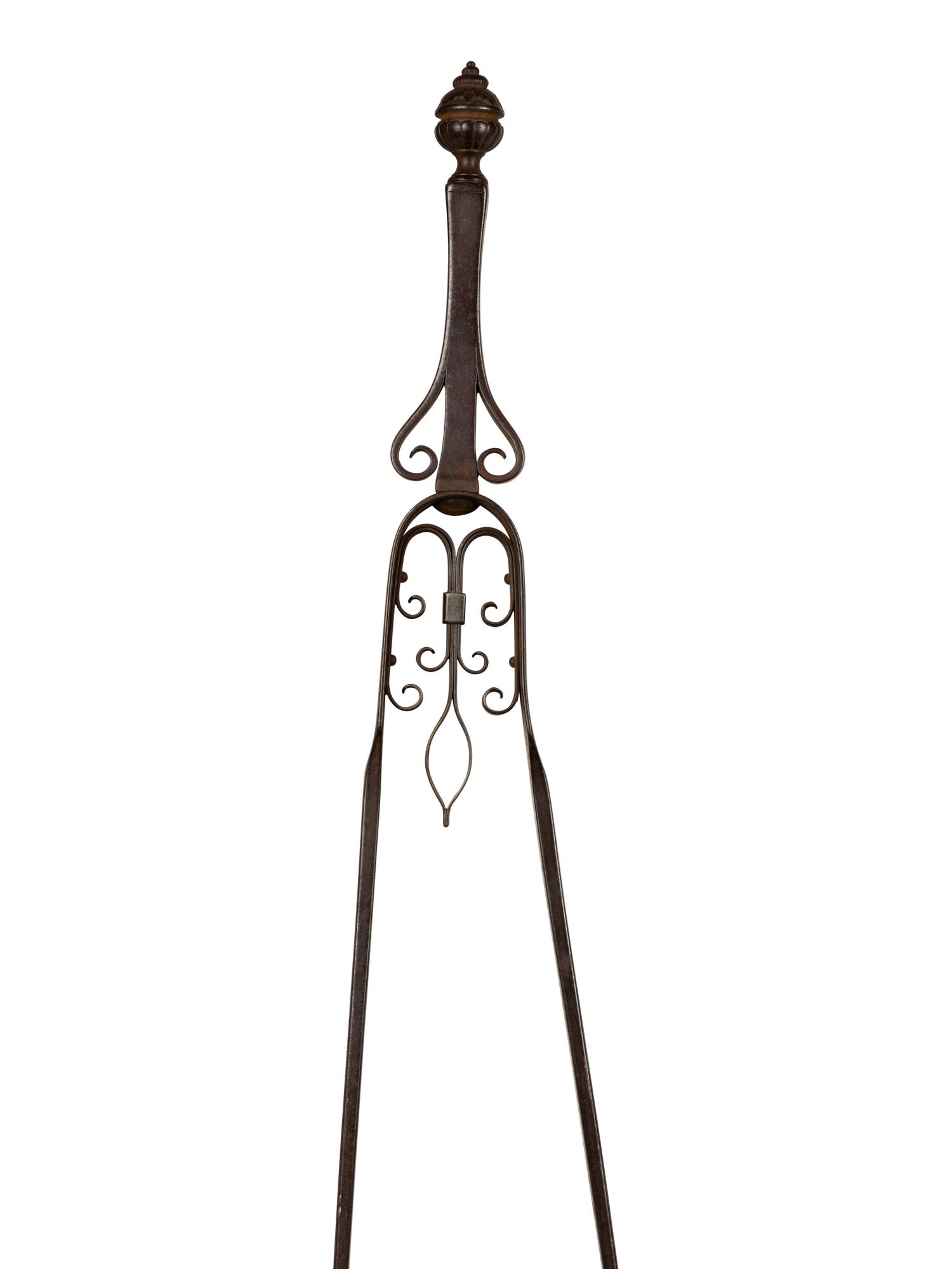 A Set of Continental Wrought Iron Fire Tools with a Pair of Tool Stands — 19TH CENTURY