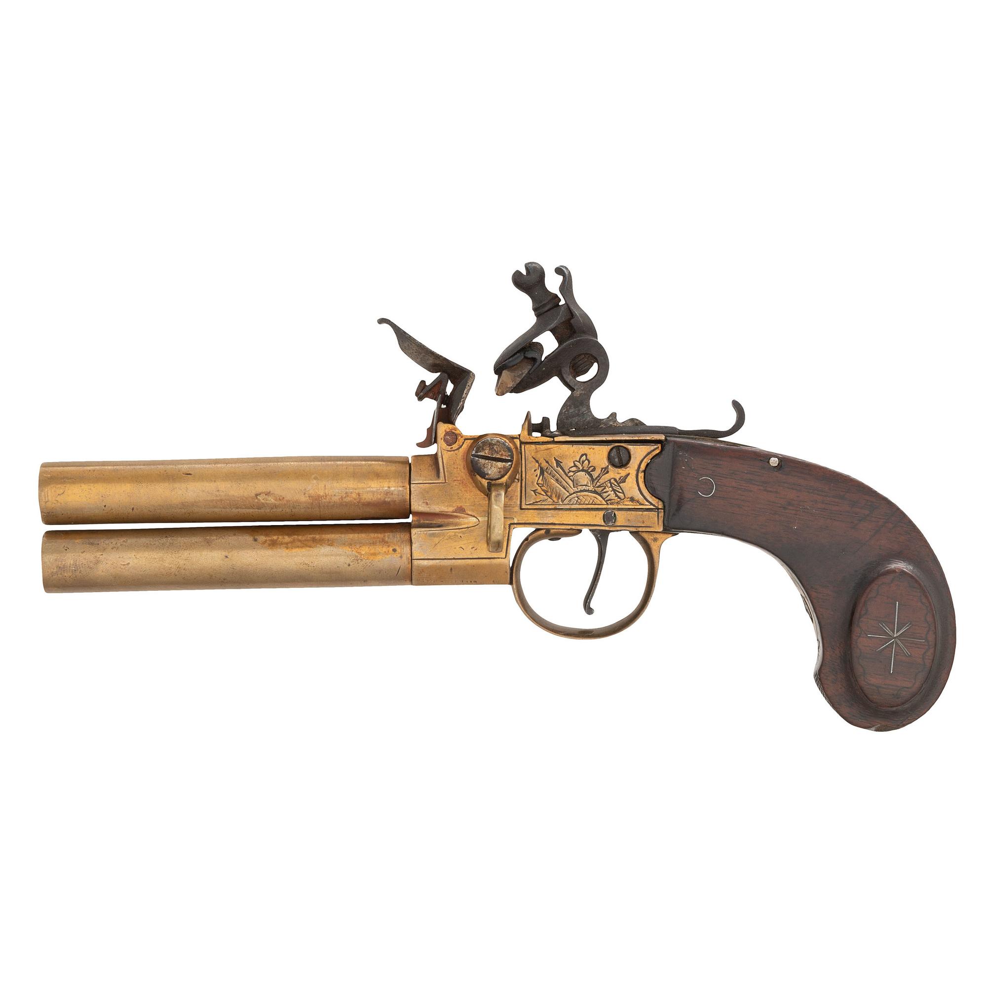 Brass Flintlock Double Barrel Tap Action Turn Off Pistol
