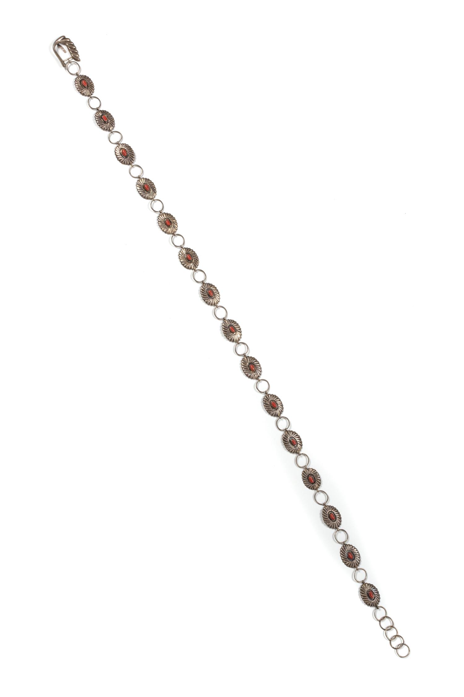 Southwestern Silver and Coral Concho Belt Length 32 inches