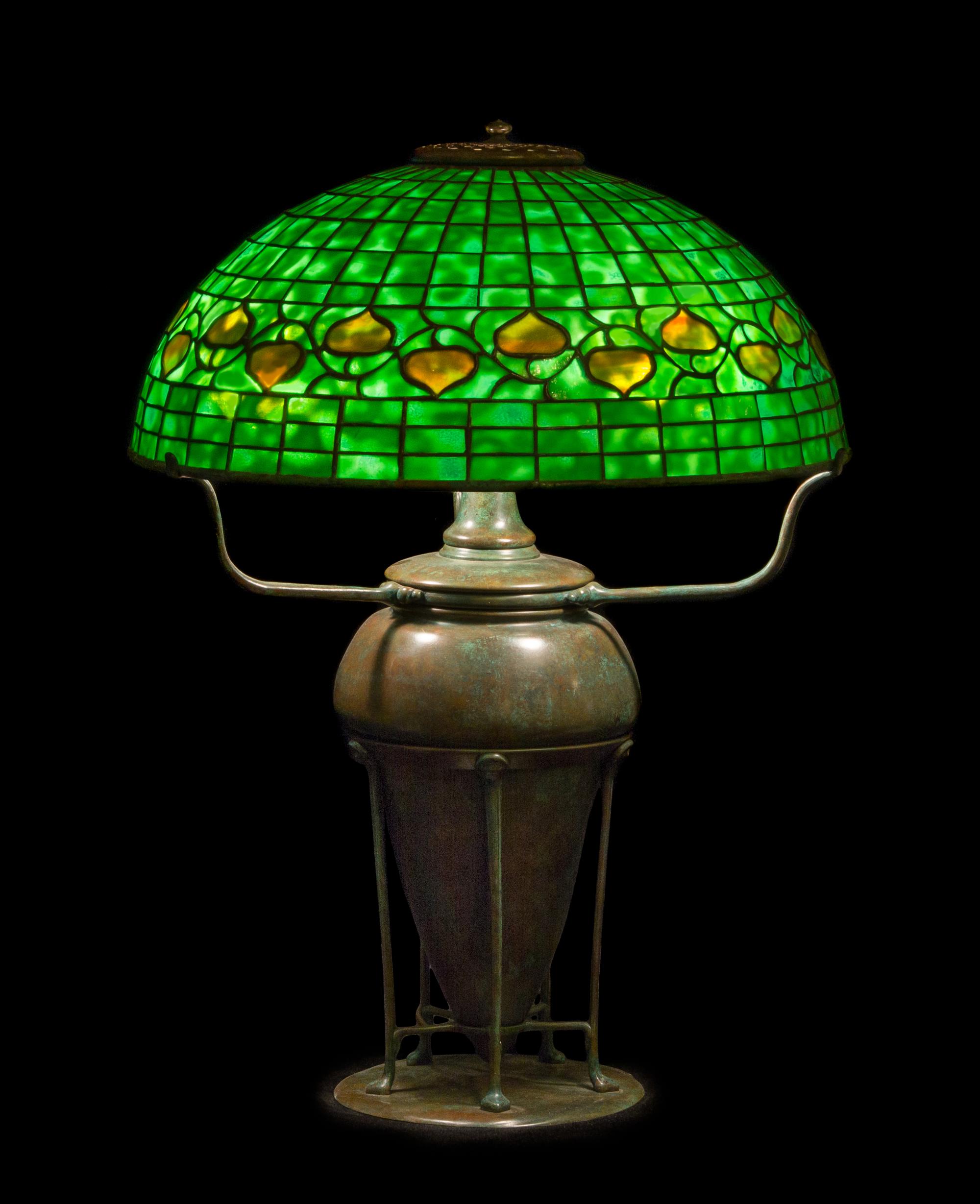 Tiffany Studios, EARLY 20TH CENTURY, an Acorn pattern leaded glass lamp