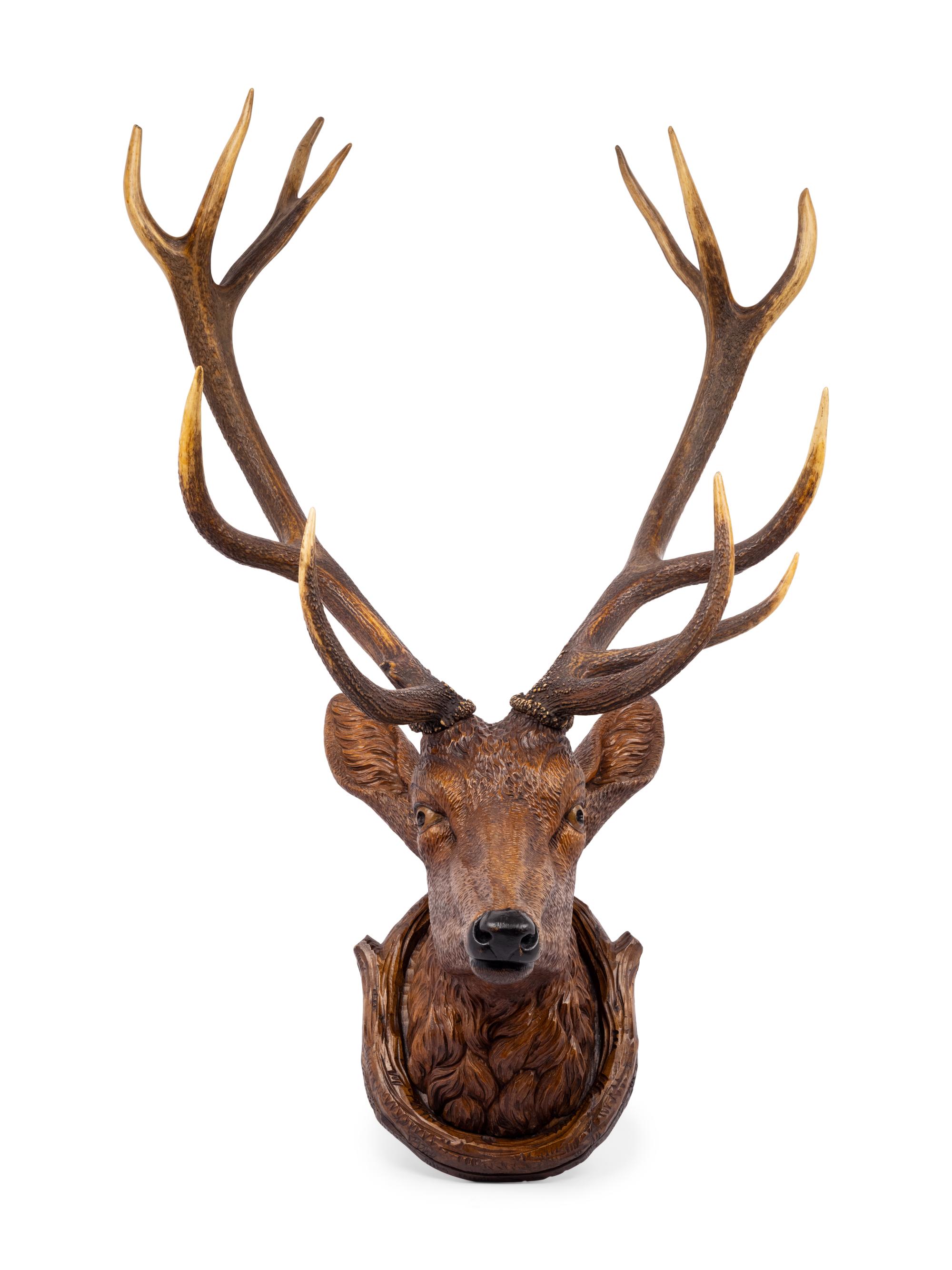 A Black Forest Carved Stag Head