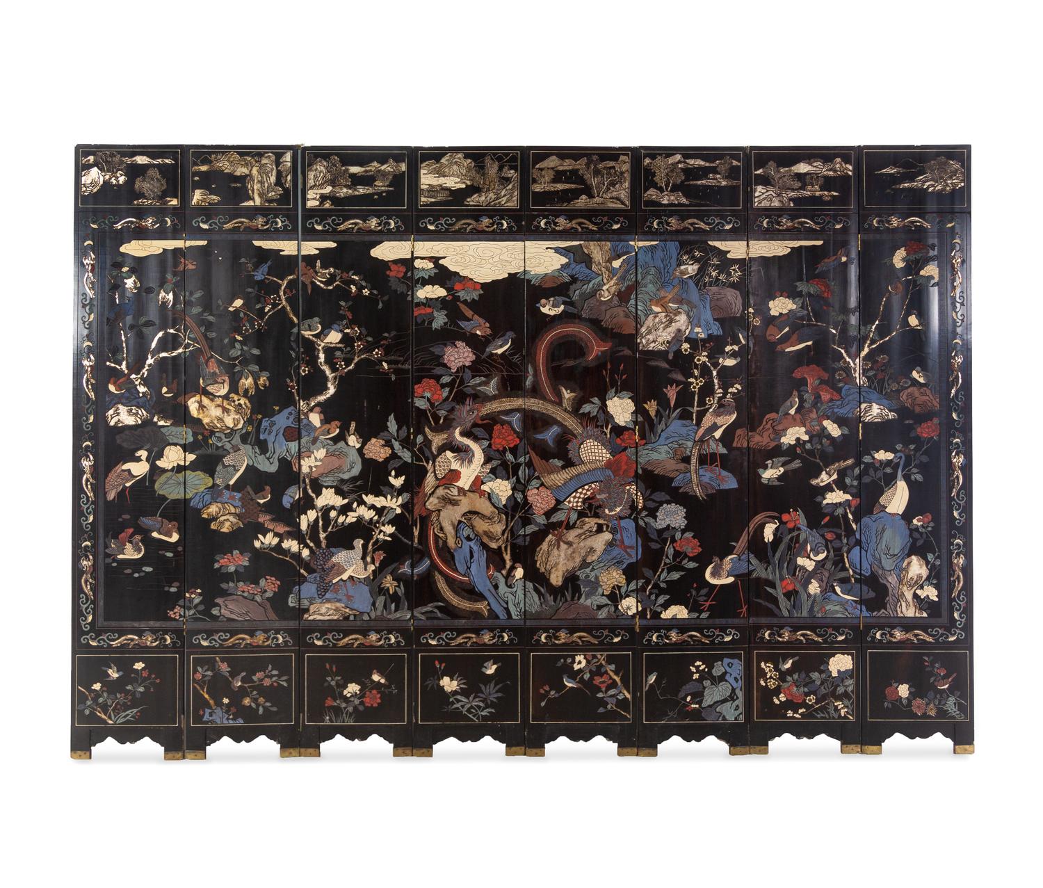 A Chinese Large Eight-Paneled Coromandel Lacquered Floor Screen