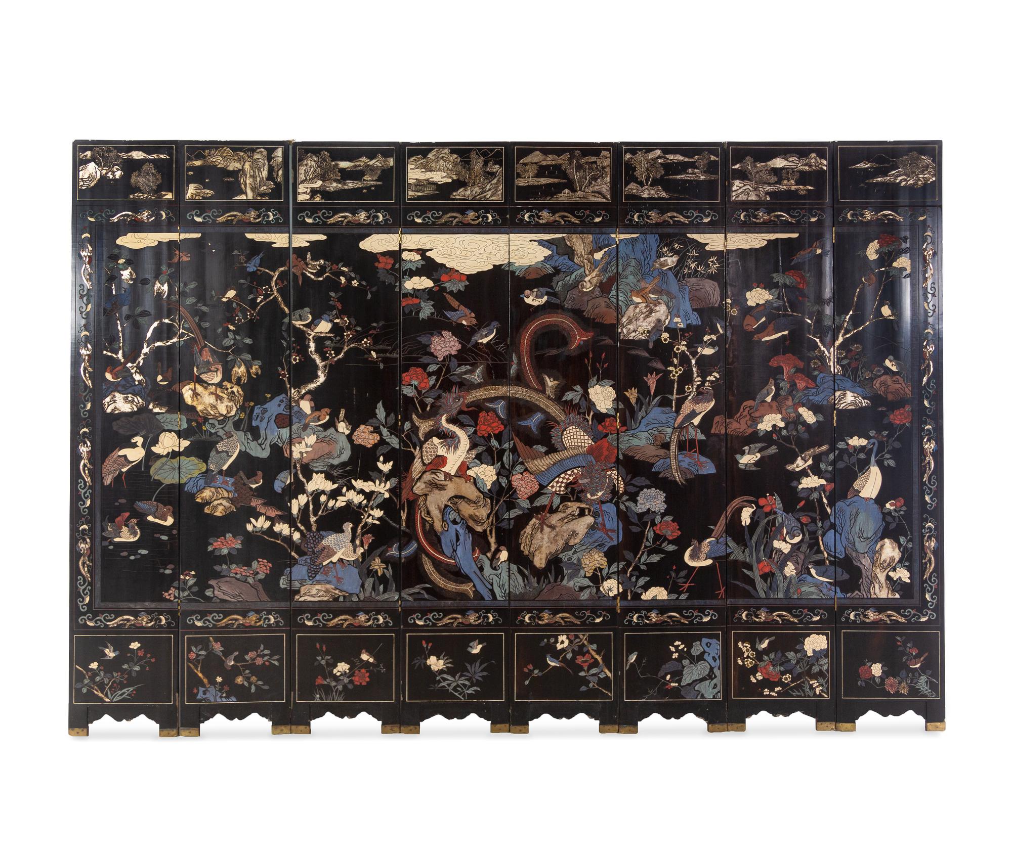 A Chinese Large Eight-Paneled Coromandel Lacquered Floor Screen