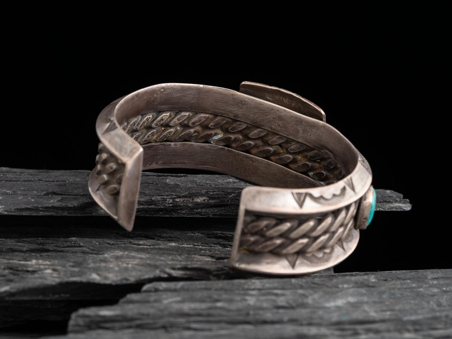 Heavy Navajo Silver and Turquoise Cuff Bracelet