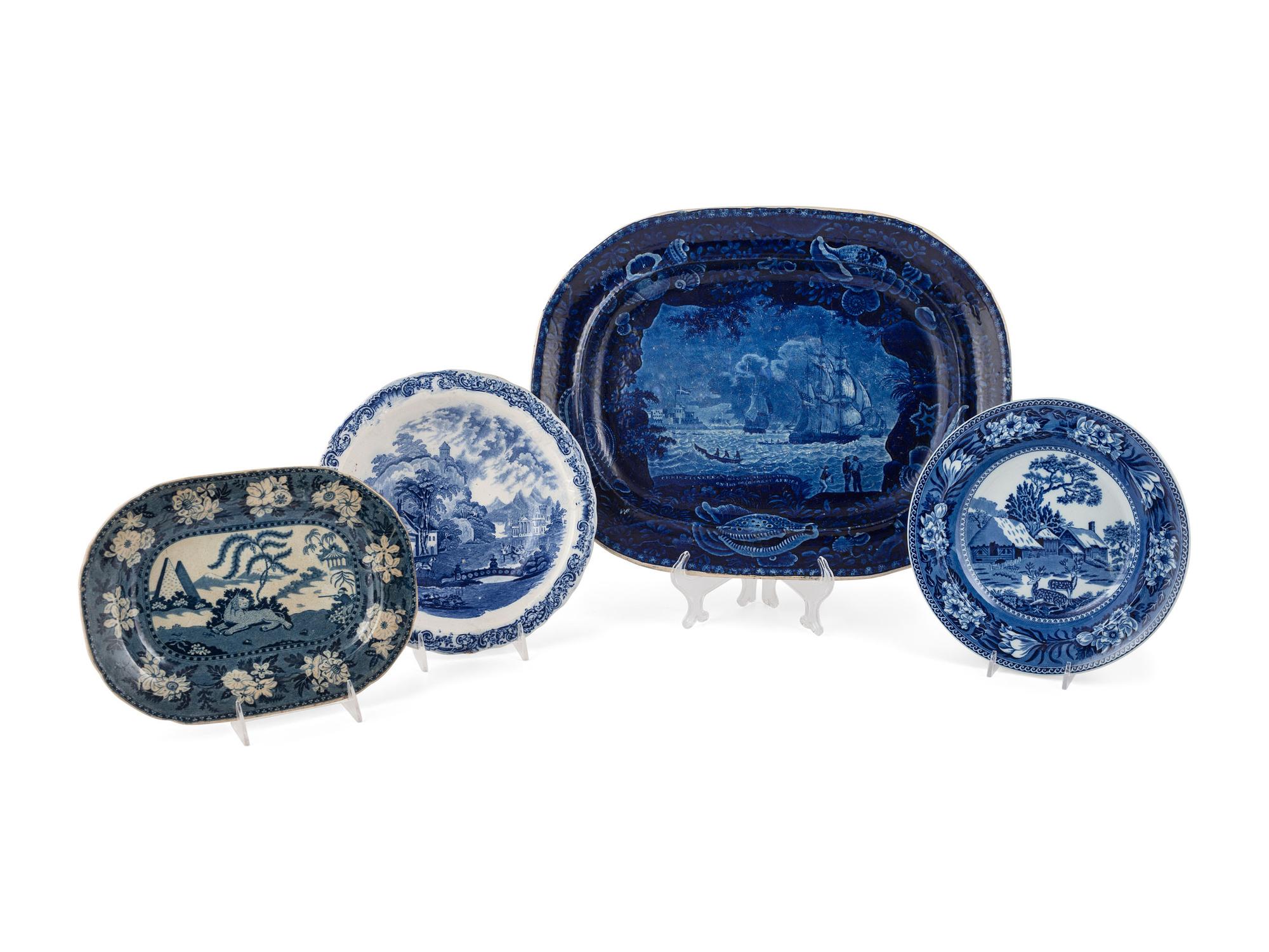 A Group of Blue and White Staffordshire Tableware