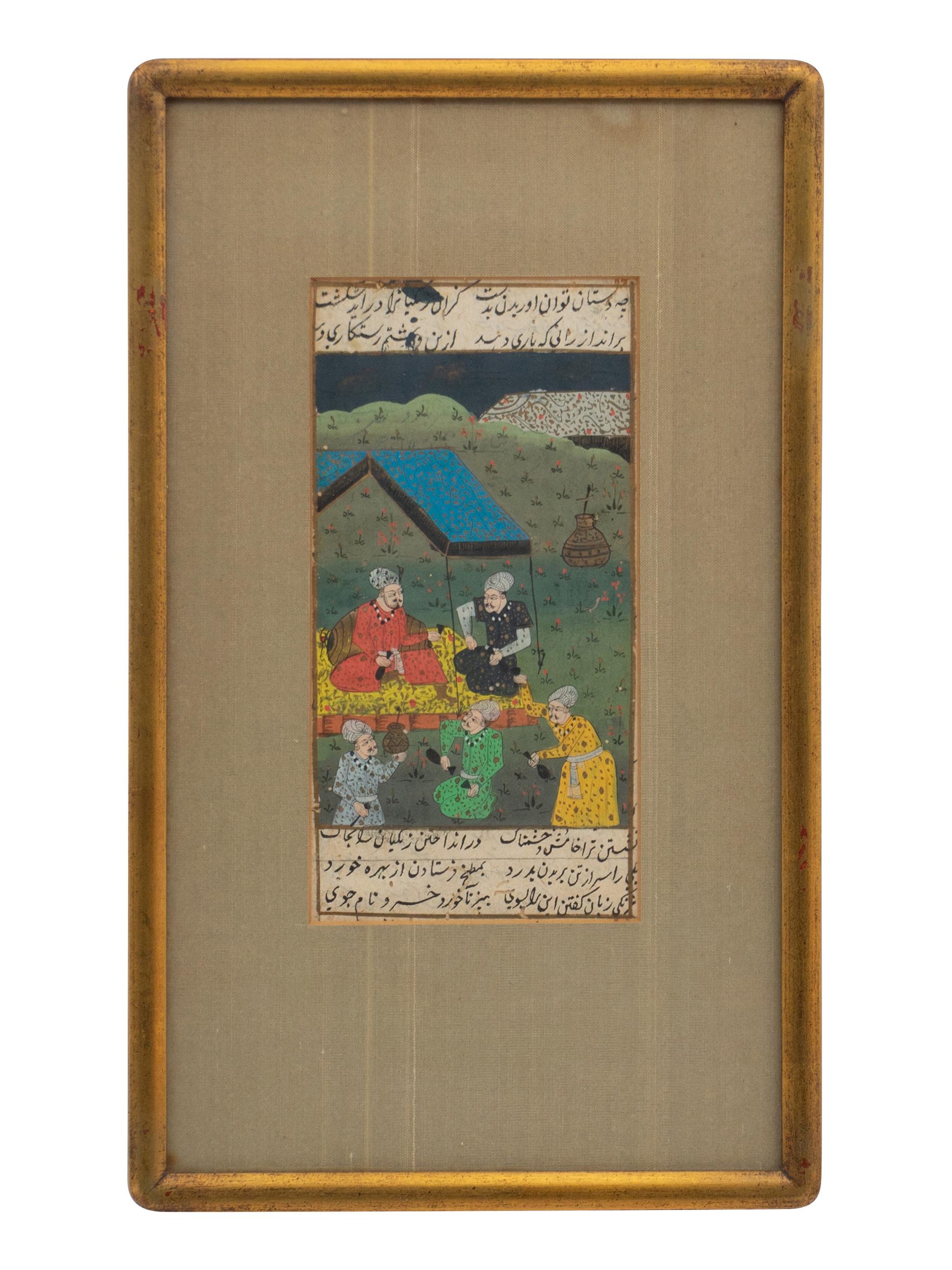 A Collection of Six Persian Miniature Paintings in Giltwood Frames