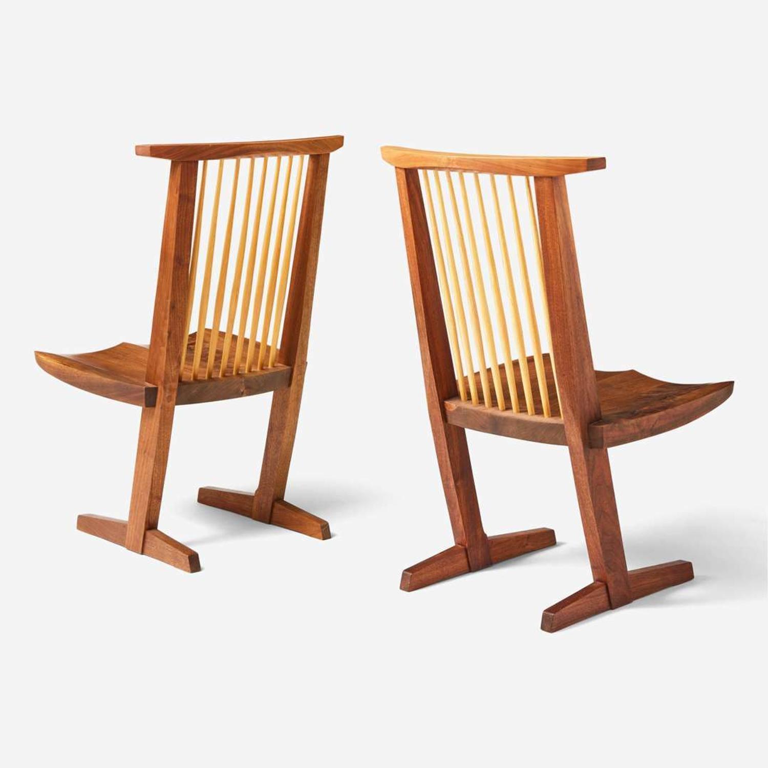 Mira Nakashima (American, b. 1942) Pair of Special Single-Board Seat "Conoid Host" Chairs, George Nakashima Woodworker, New Hope, Pennsylvania, 2007