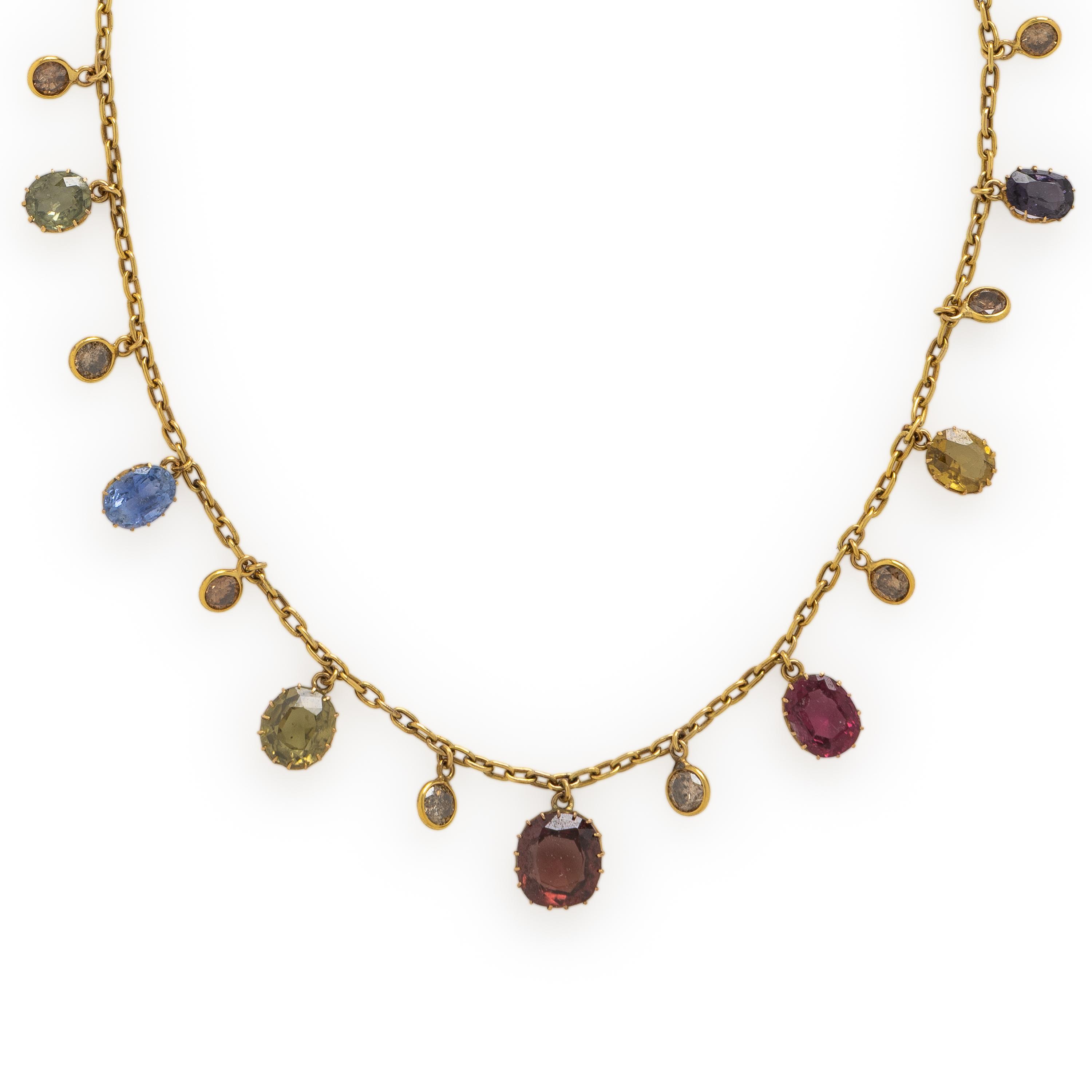 Multigem, Brown Diamond, and Yellow Gold Necklace