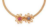 RETRO, YELLOW GOLD AND SYNTHETIC GEMSTONE FLOWER MOTIF CONVERTIBLE NECKLACE