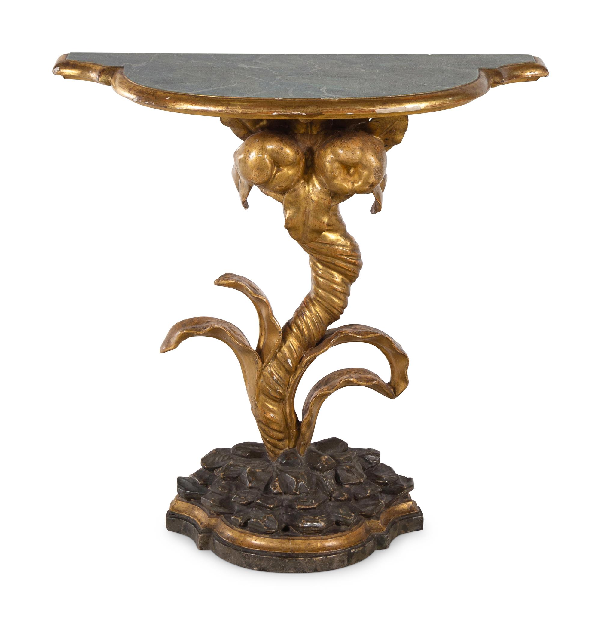 An Italian Painted and Giltwood Faux Marble-Top Console Table