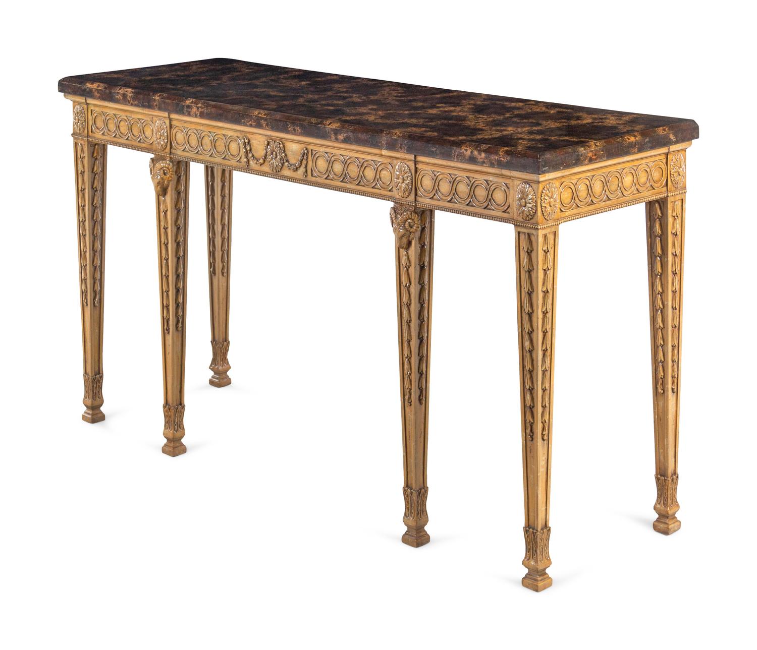 An Adam Style Giltwood and Faux Marble Console Table