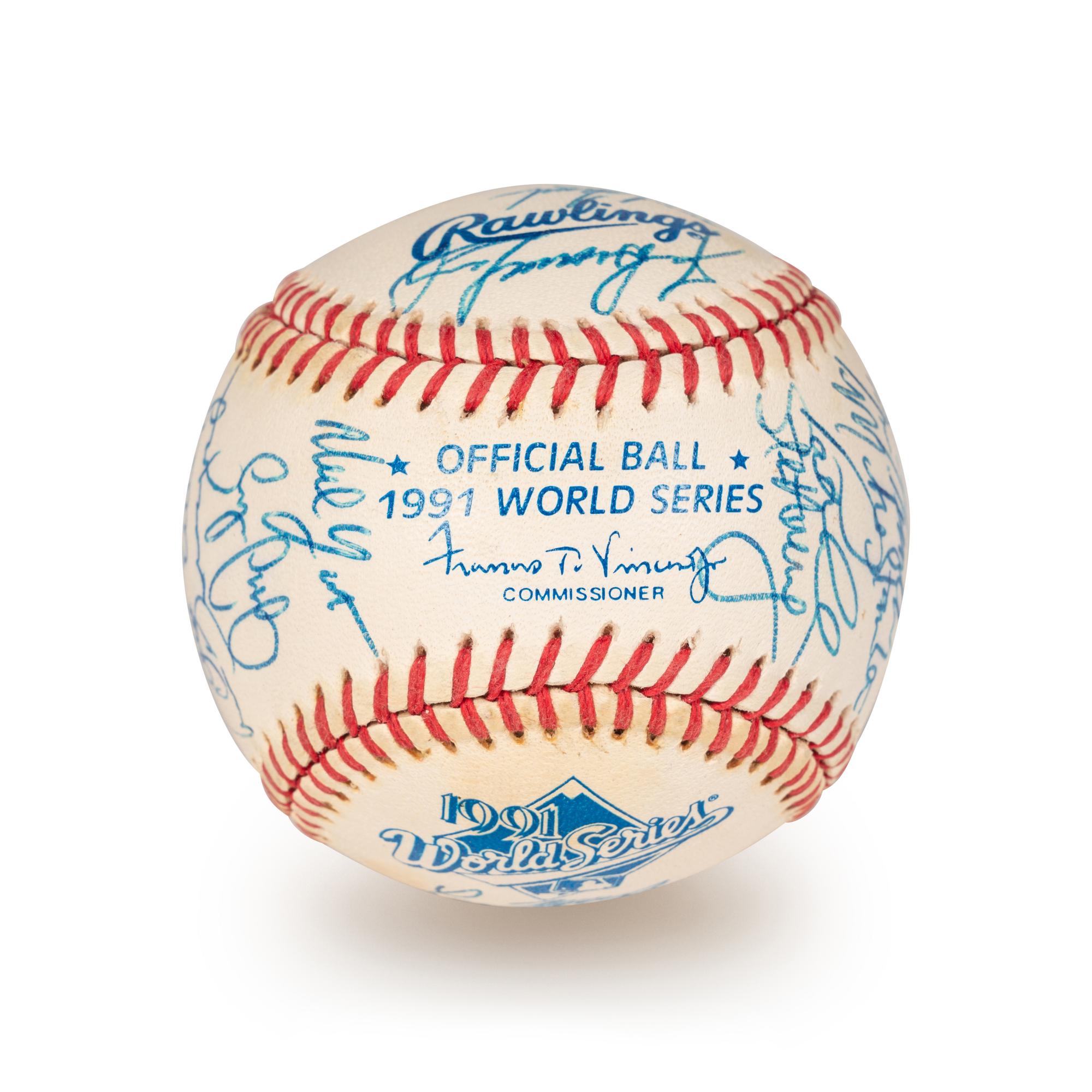 A 1991 Atlanta Braves National League Champions Team Signed Autograph Baseball With 28 Signatures (Beckett Authentication Services Letter BAS Certified),