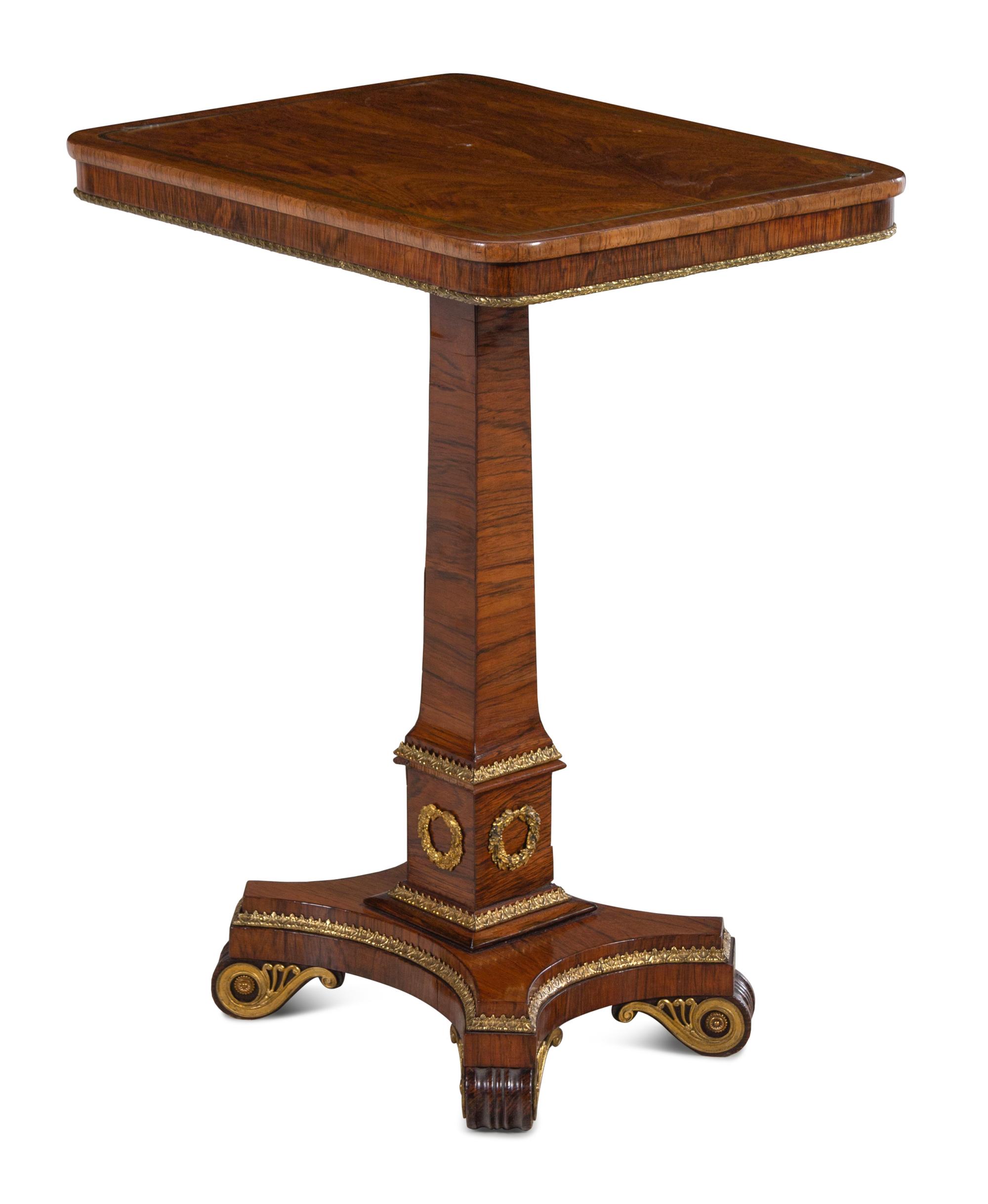 A Regency Gilt Bronze Mounted and Brass Inlaid Rosewood Occasional Table