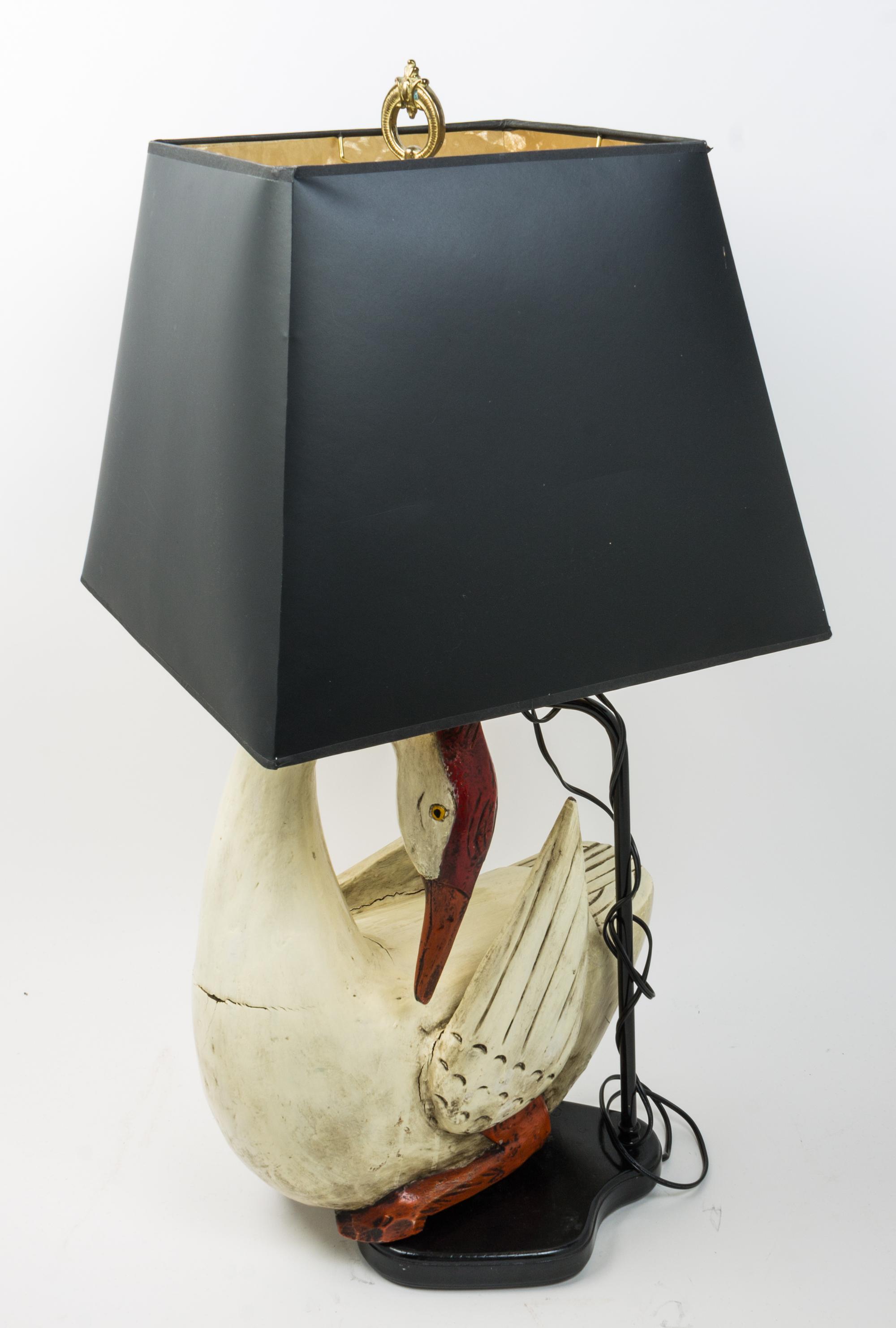 A Pair of Painted Wood Figural Lamps Height overall 35 inches. — 20TH CENTURY
