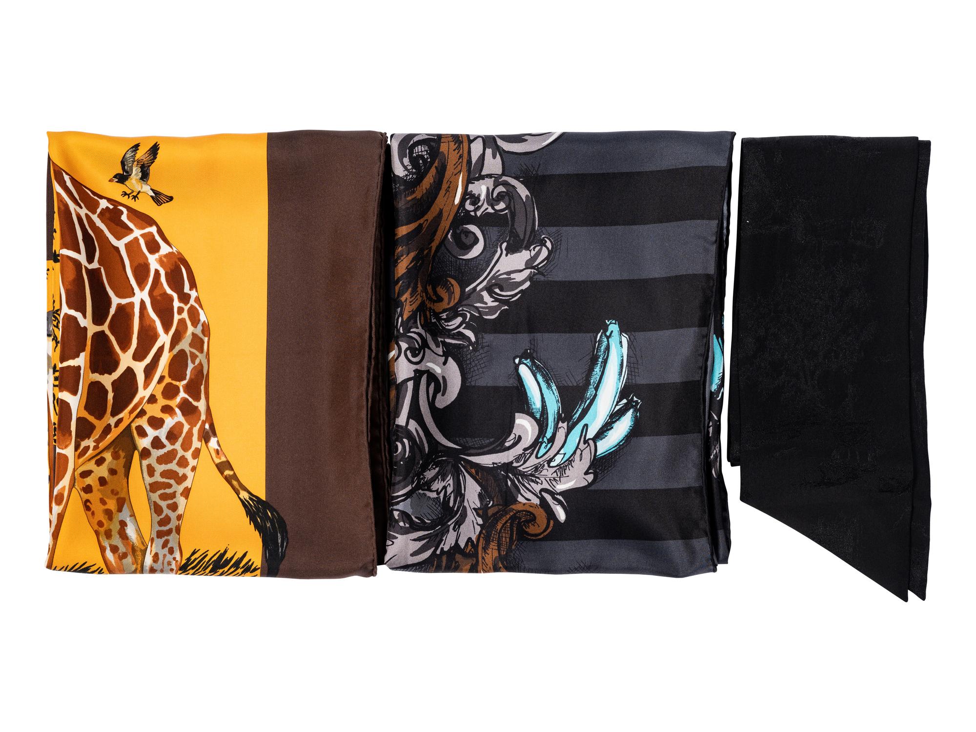 Three Designer Scarves: Two Hermès, One Prada