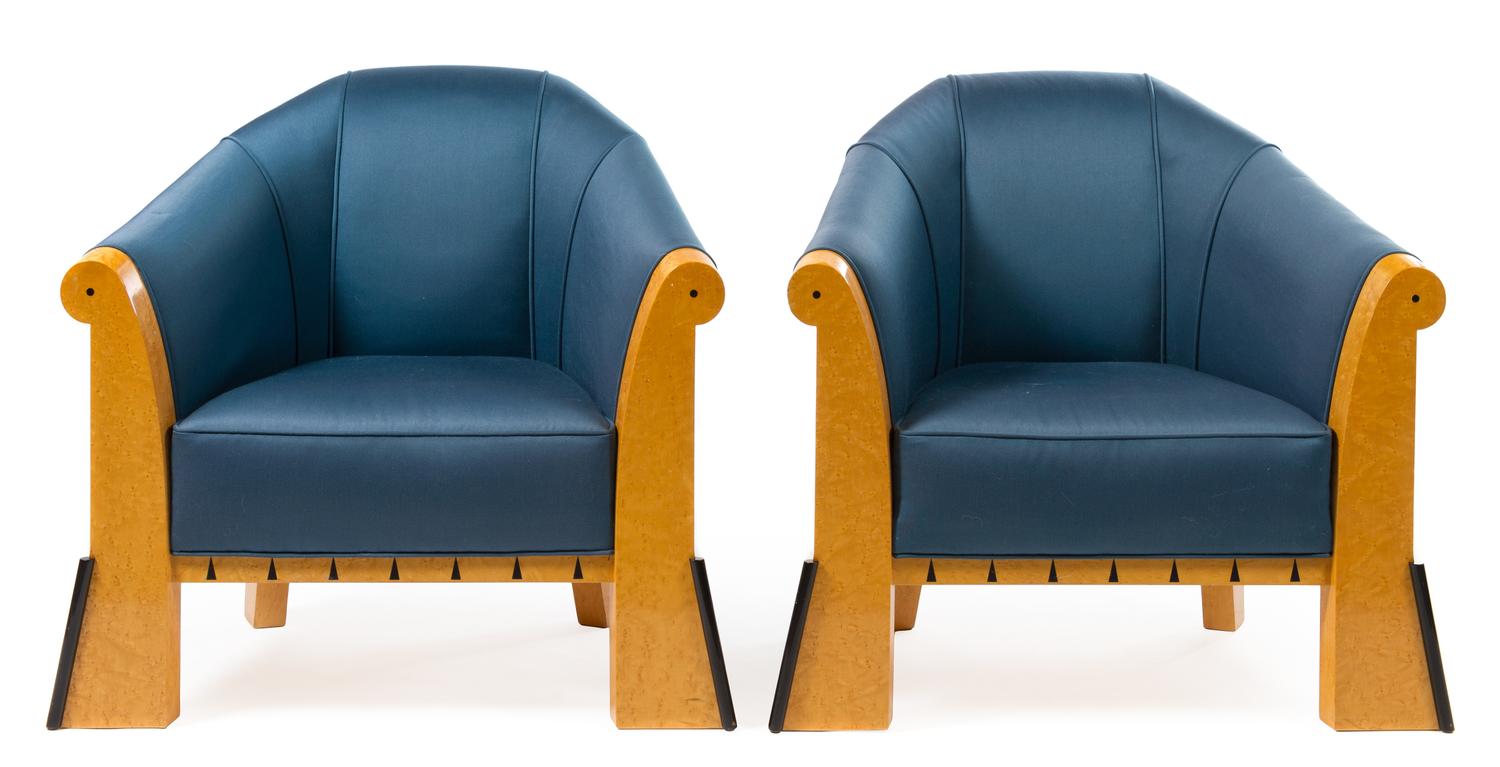A Pair of Michael Graves for Sunar Hauserman Chairs Height 29 x width 31 x depth 30 1/2 inches.