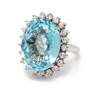 An 18 Karat White Gold, Aquamarine and Diamond Ring,