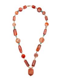 An Egyptian Carnelian and Faience Necklace