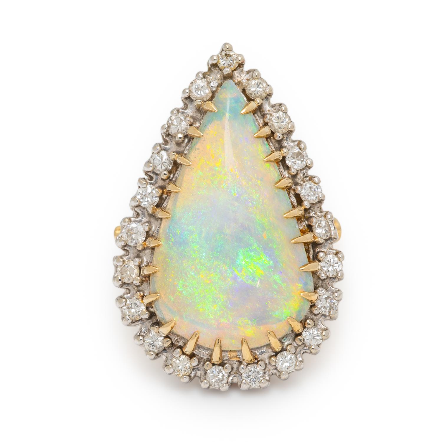 Opal, Diamond, and Bicolor Gold Ring
