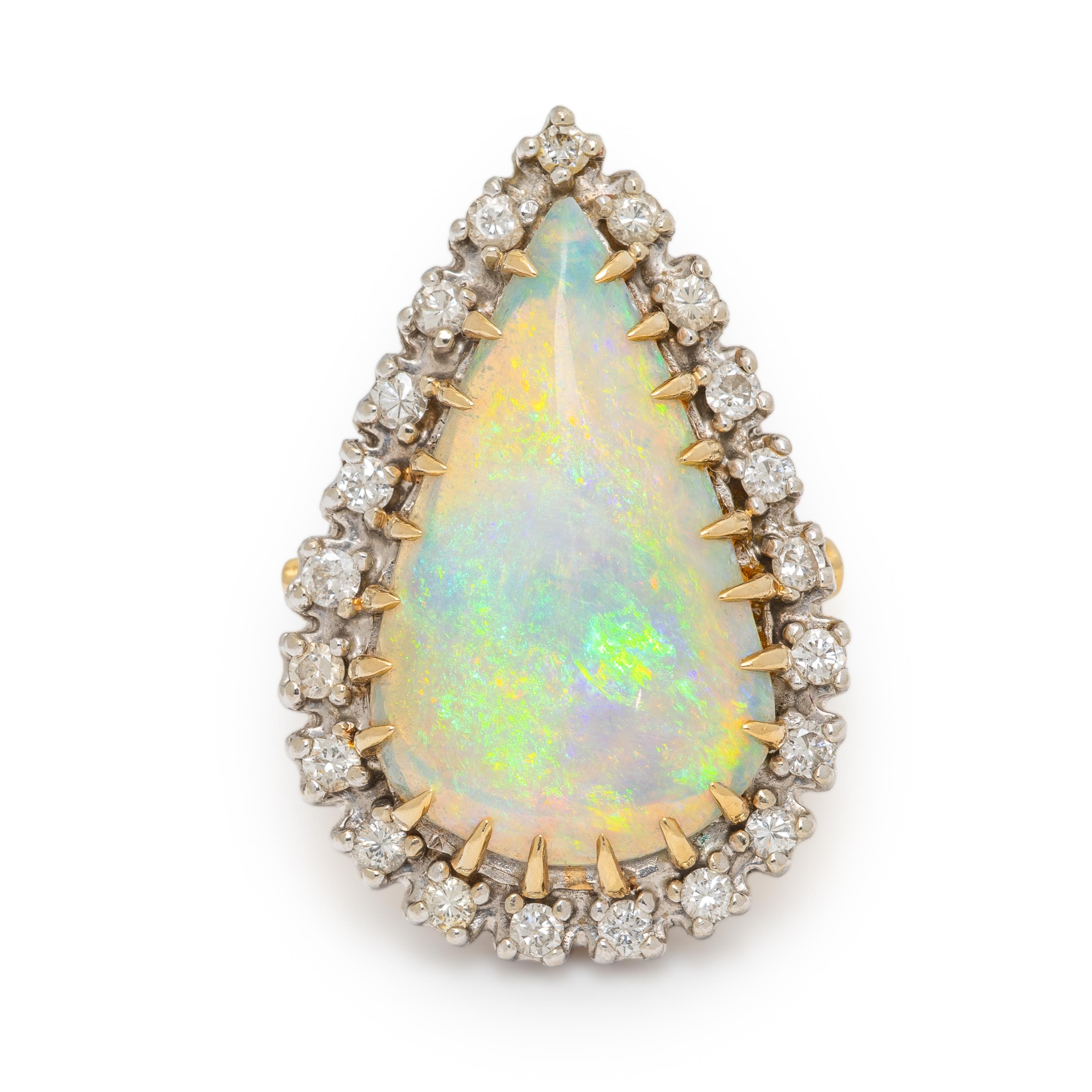 Opal, Diamond, and Bicolor Gold Ring