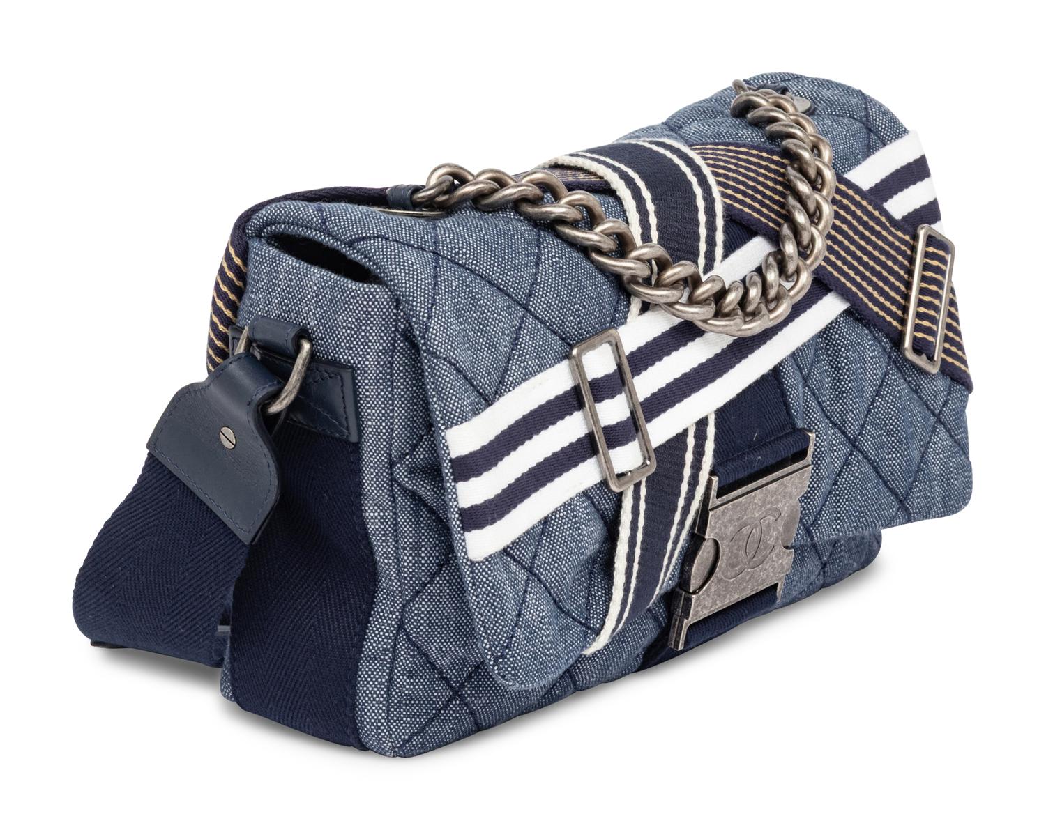 CHANEL, QUILTED DENIM CROSSBODY FLAP BAG