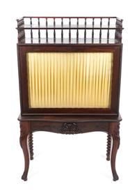 An American Mahogany and Tiger Maple Ladies Writing Desk IN THE MANNER OF THOMAS BROOKS Height 55 1/4 x width 33 1/2 x depth 14 inches. — IN THE MANNER OF THOMAS BROOKS